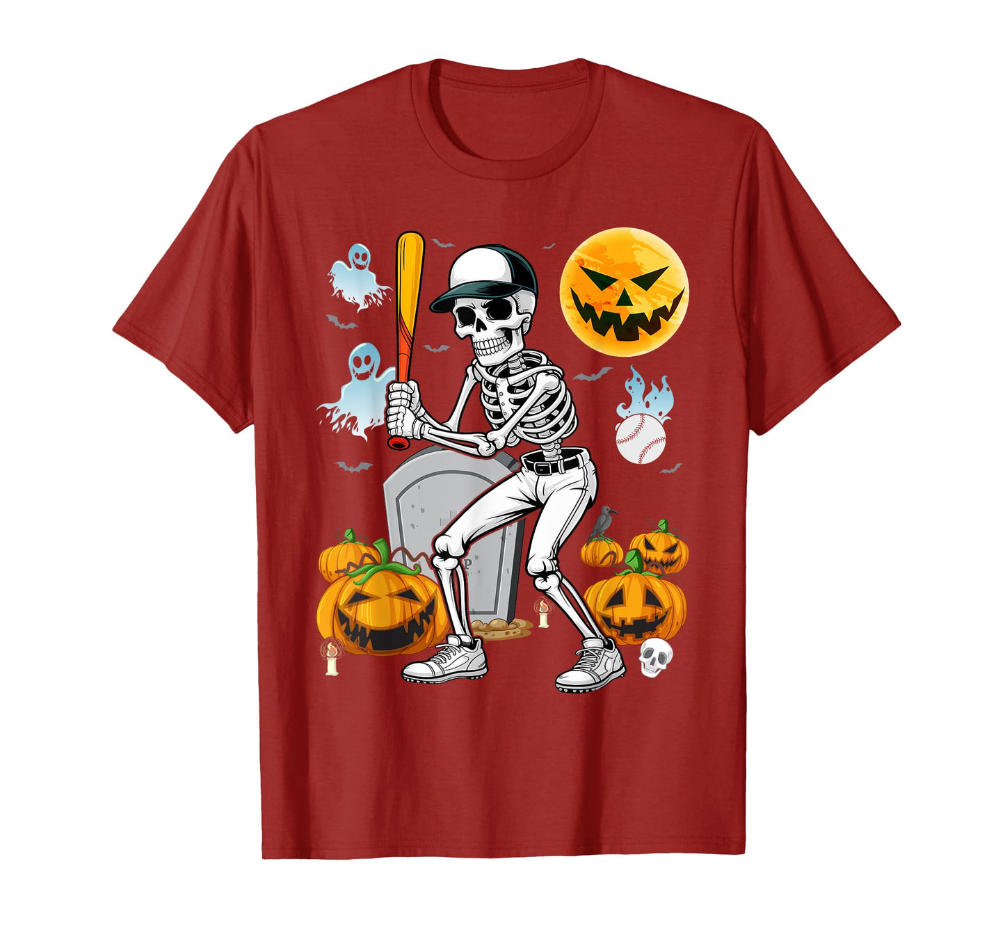 Skeleton Playing Baseball Halloween Skull Lover T-Shirt