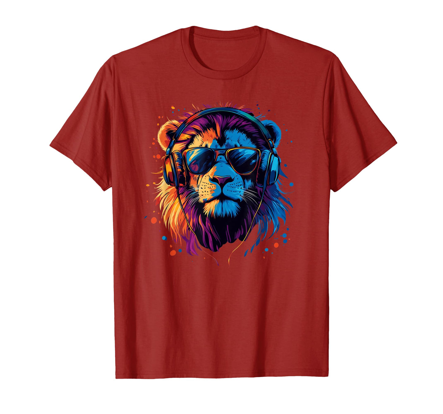 Lion Music Headphones Colourful Animal Motif Art Big Cat T-Shirt