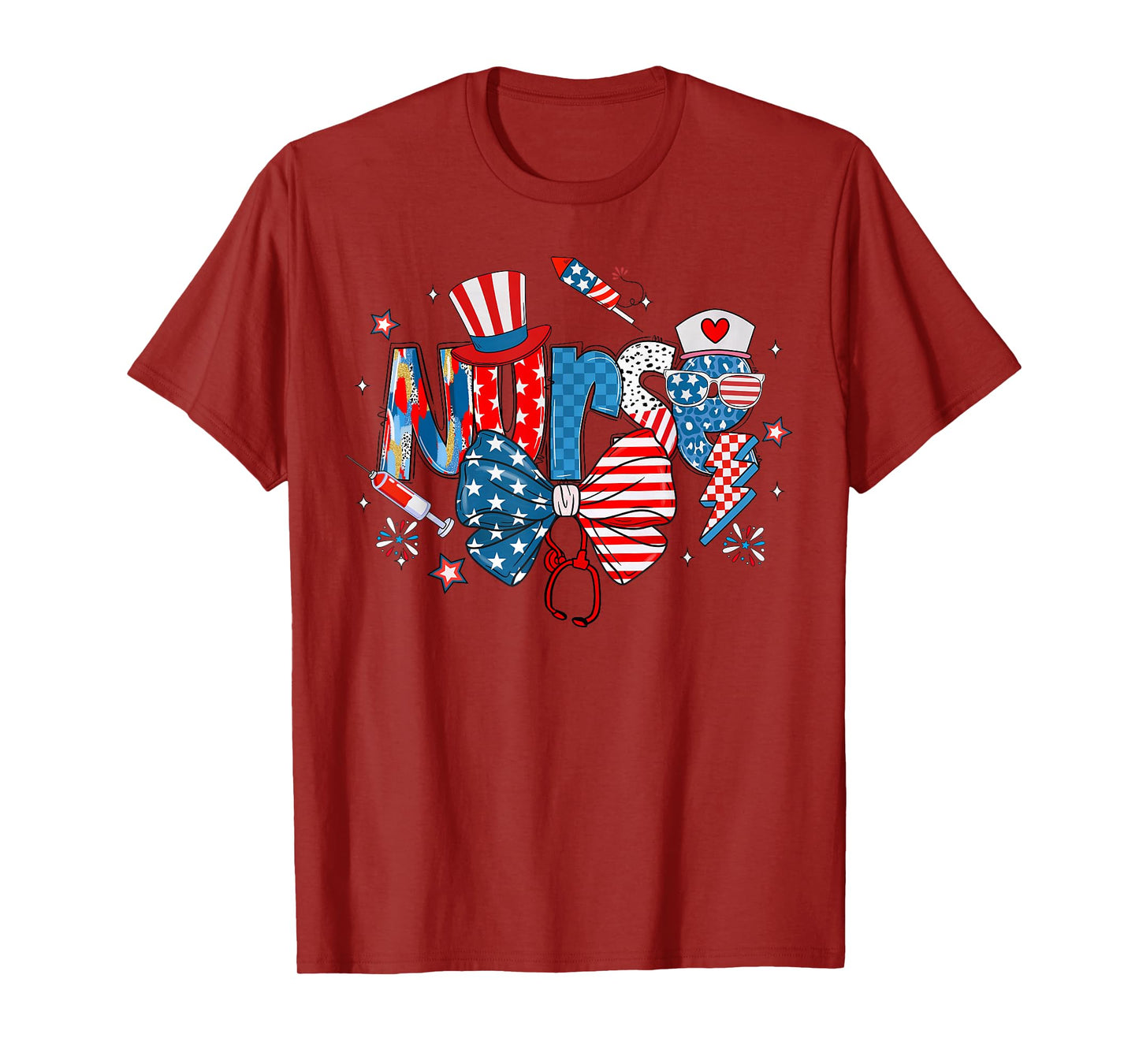 4th Of July Patriotic Nurse American Flag USA Nursing Women T-Shirt