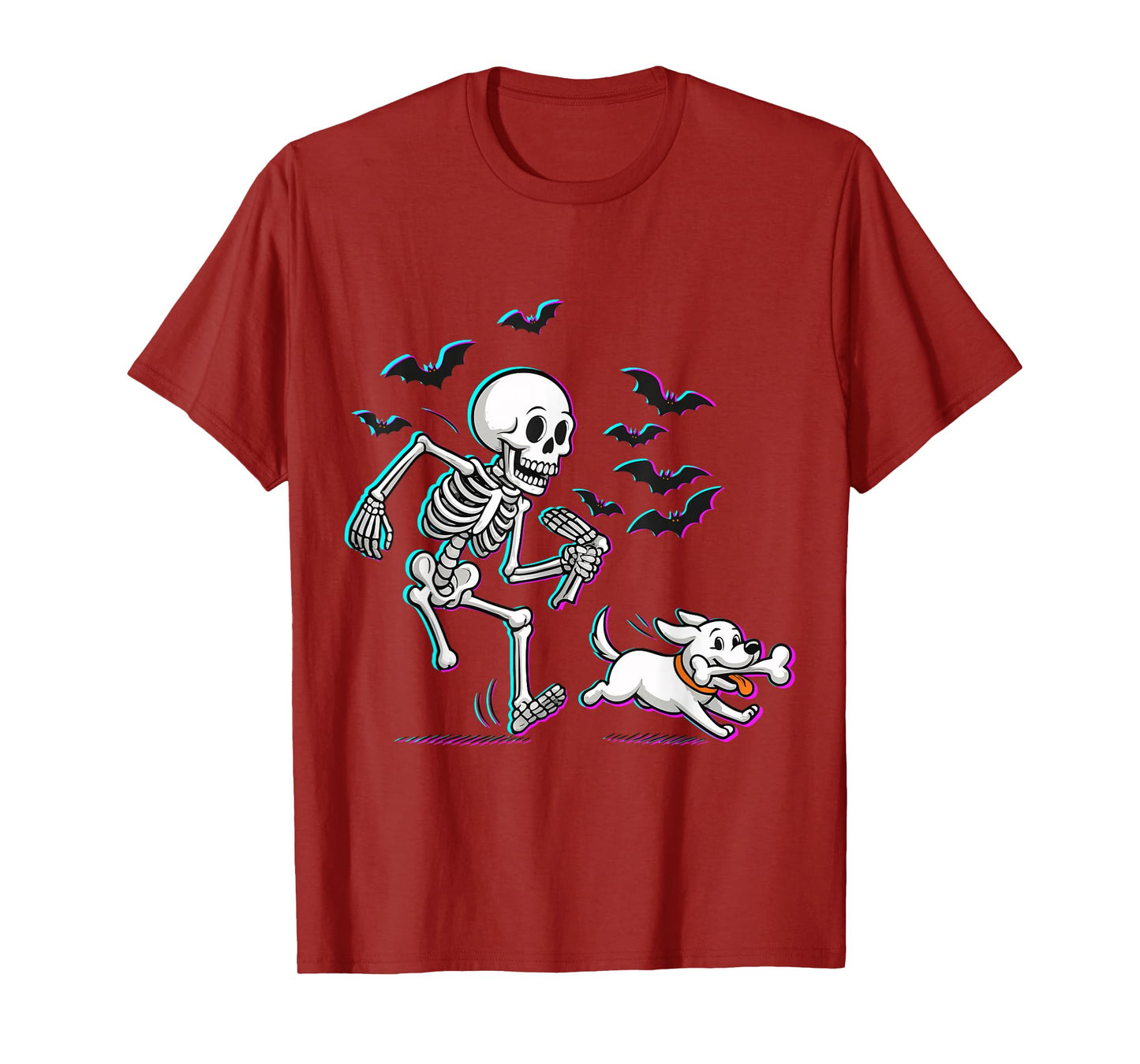 Skeleton Playful Chase Dog Run Off with The Bone in Humorous T-Shirt