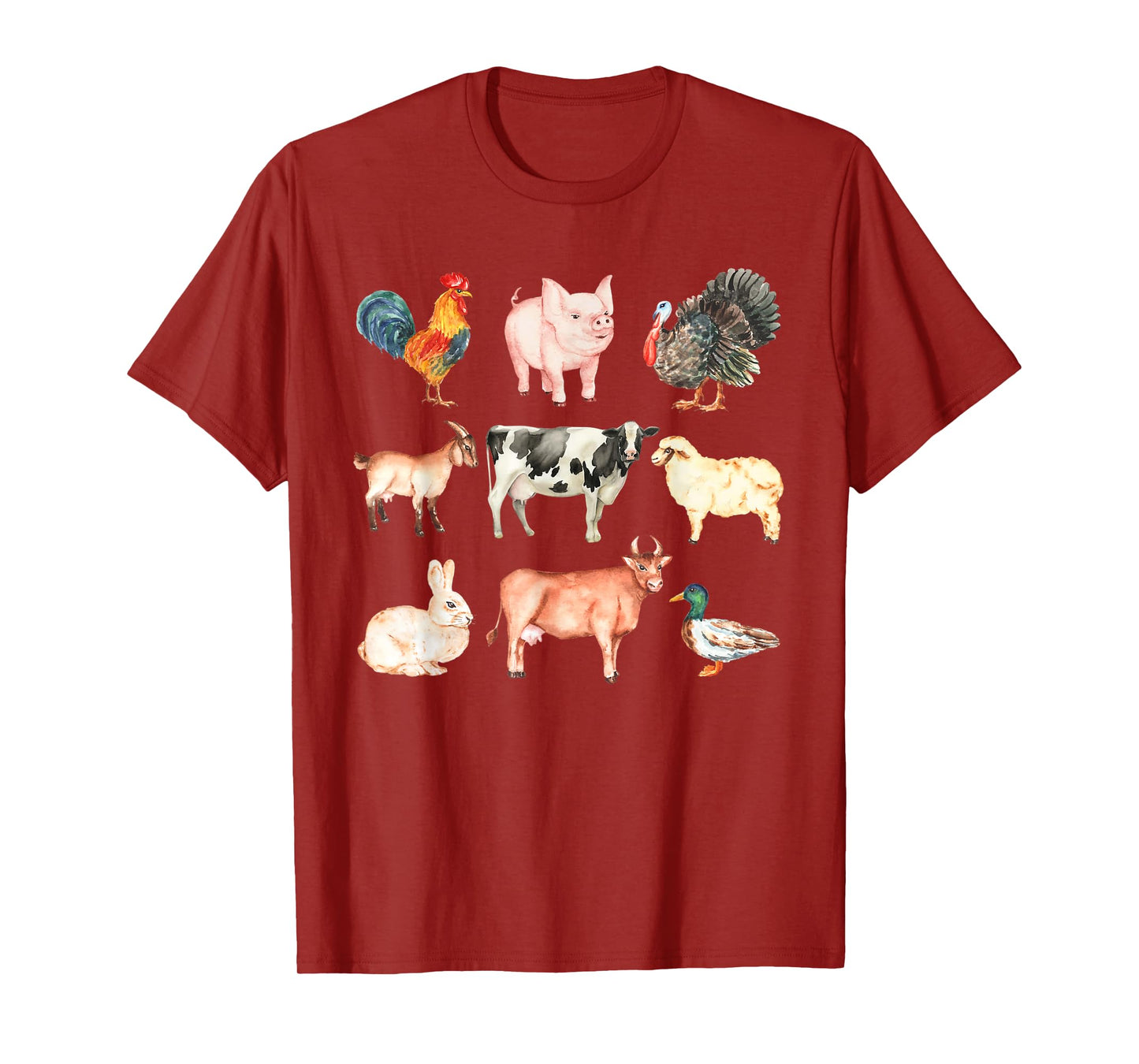 Cute Farm Animals Cow Pig Chicken Rabbit Duck Sheep and Goat T-Shirt