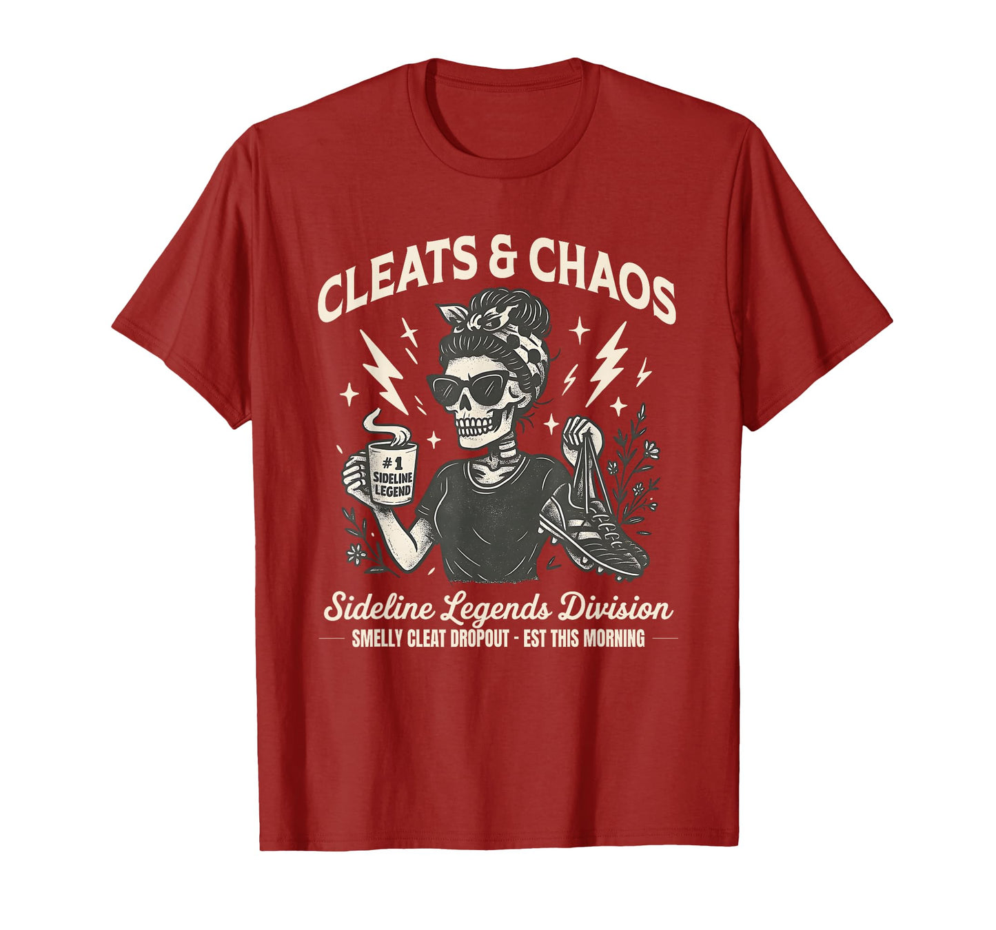 Cleats & Chaos Skeleton Soccer Mom, Funny Sideline Legends T-Shirt