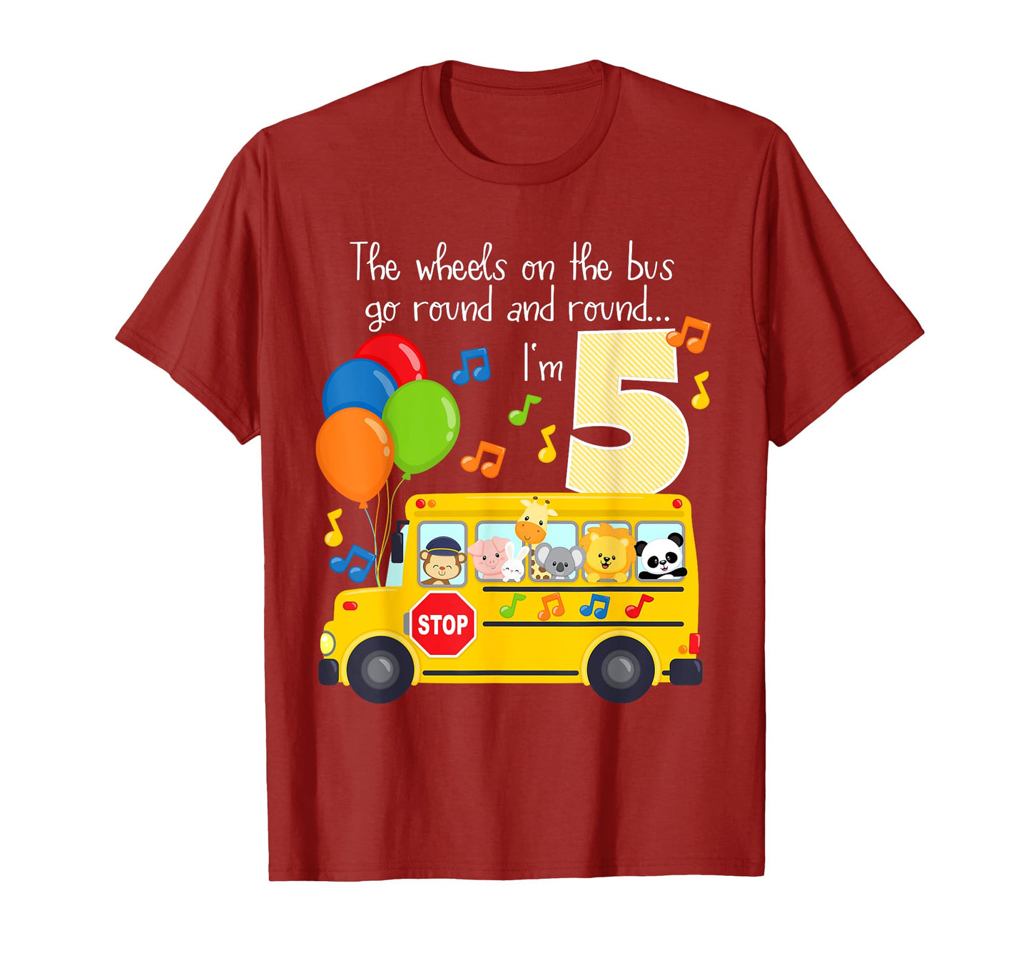 The Wheels On The Bus 5th Birthday 5 Yrs Old Family Matching T-Shirt