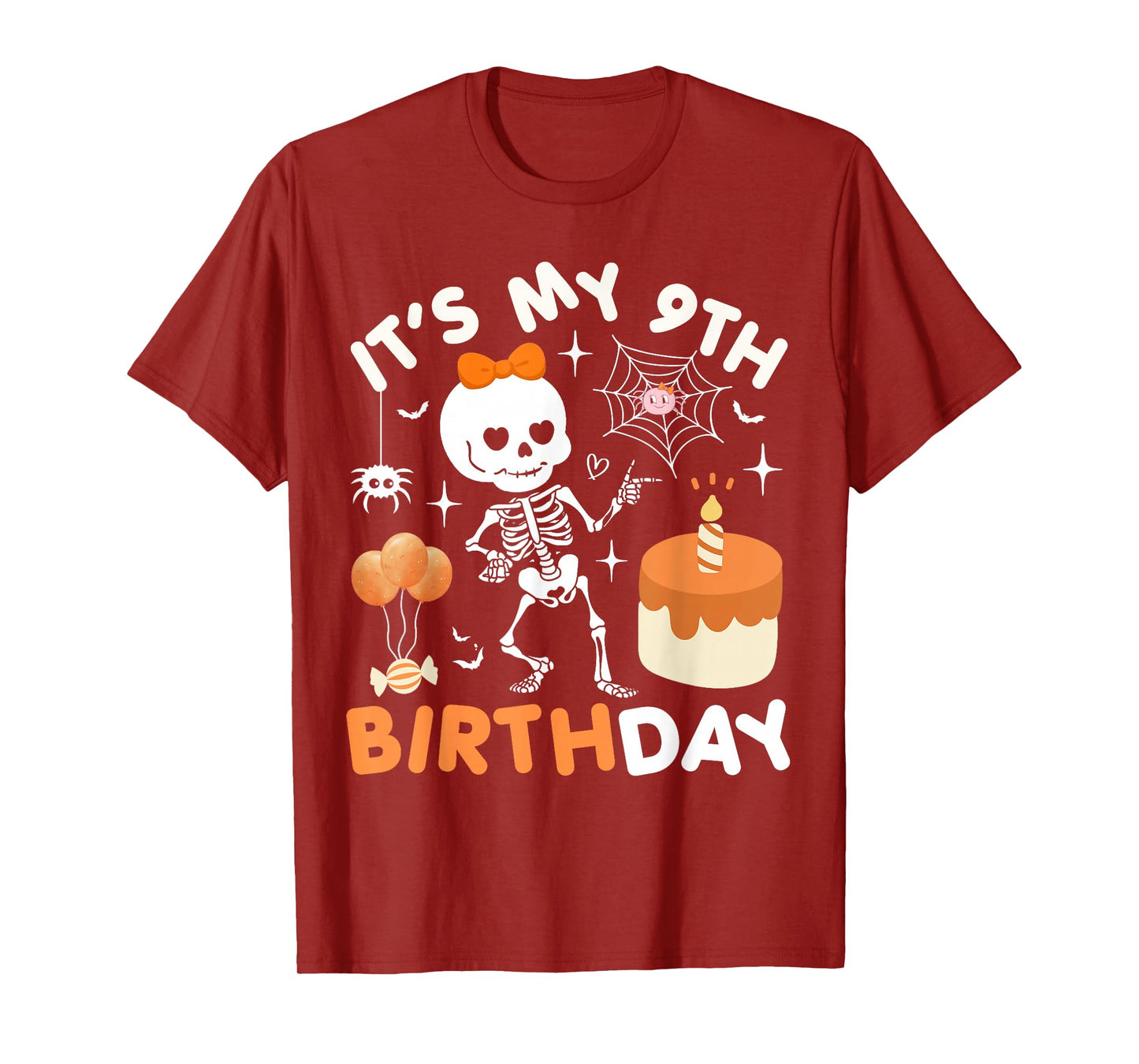 Its My 9th Birthday Funny Halloween Skeleton Birthday 9 Girl T-Shirt