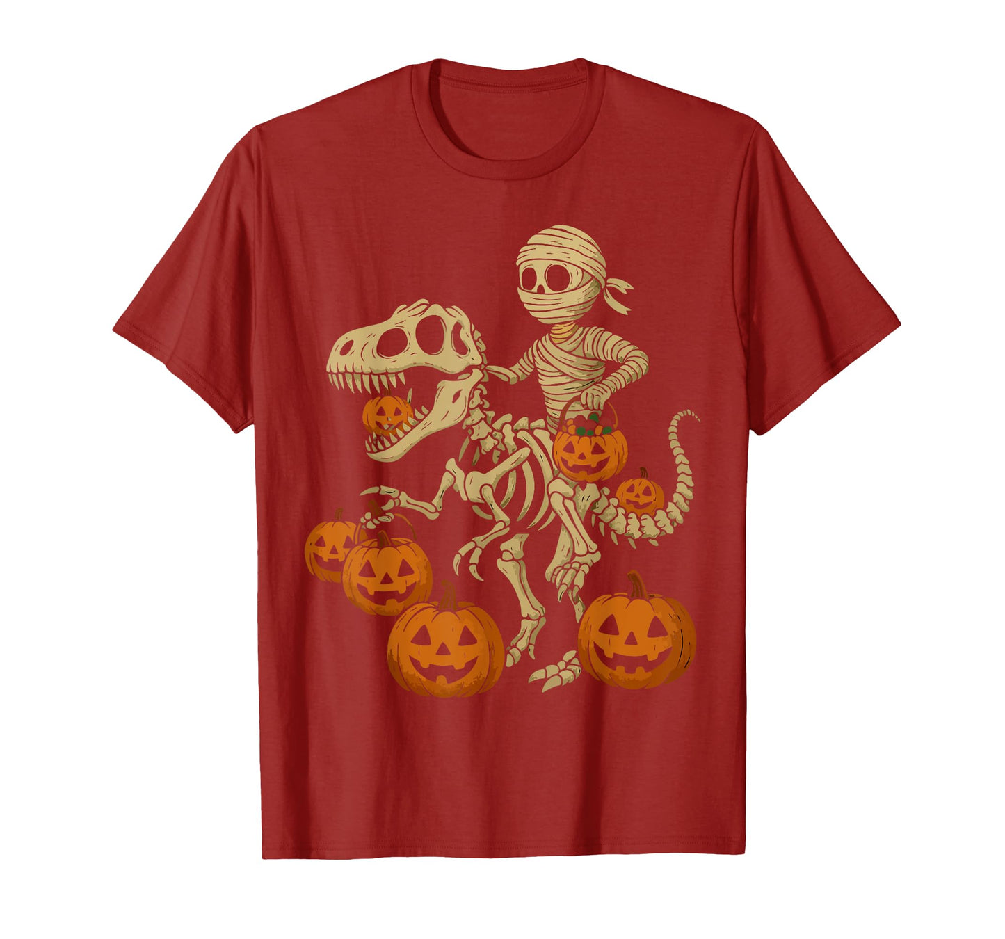 Mummy Skeleton Riding T-Rex Dinosaur Boys Kids Men Halloween T-Shirt