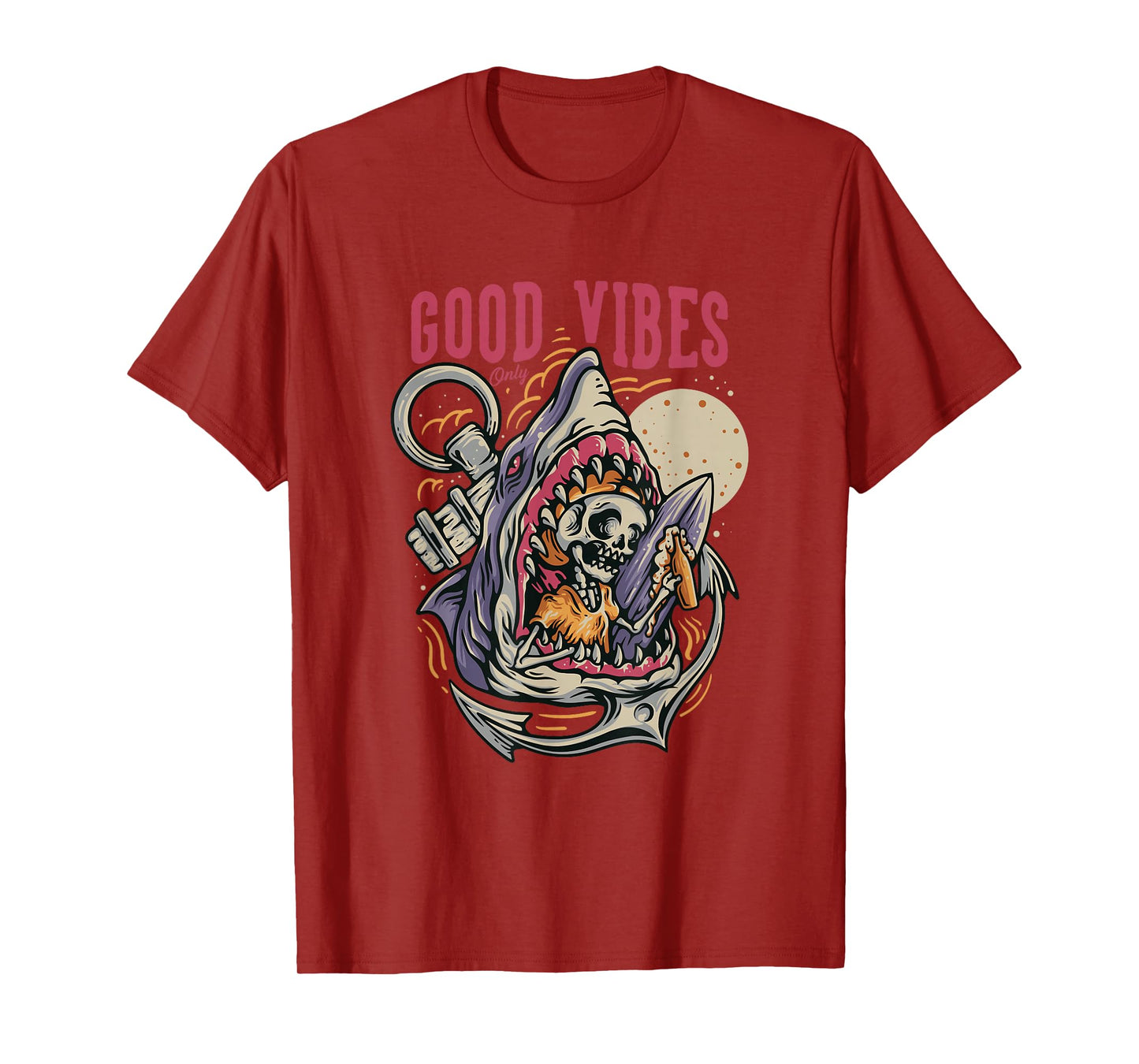 Good Funny Shark Eating Skeleton Surfer Vibes with Beer T-Shirt