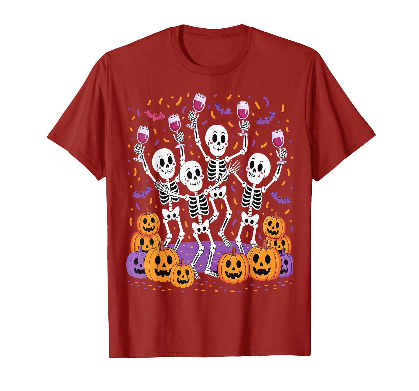Dancing Skeletons Drinking Wine Funny Halloween Party Tee T-Shirt