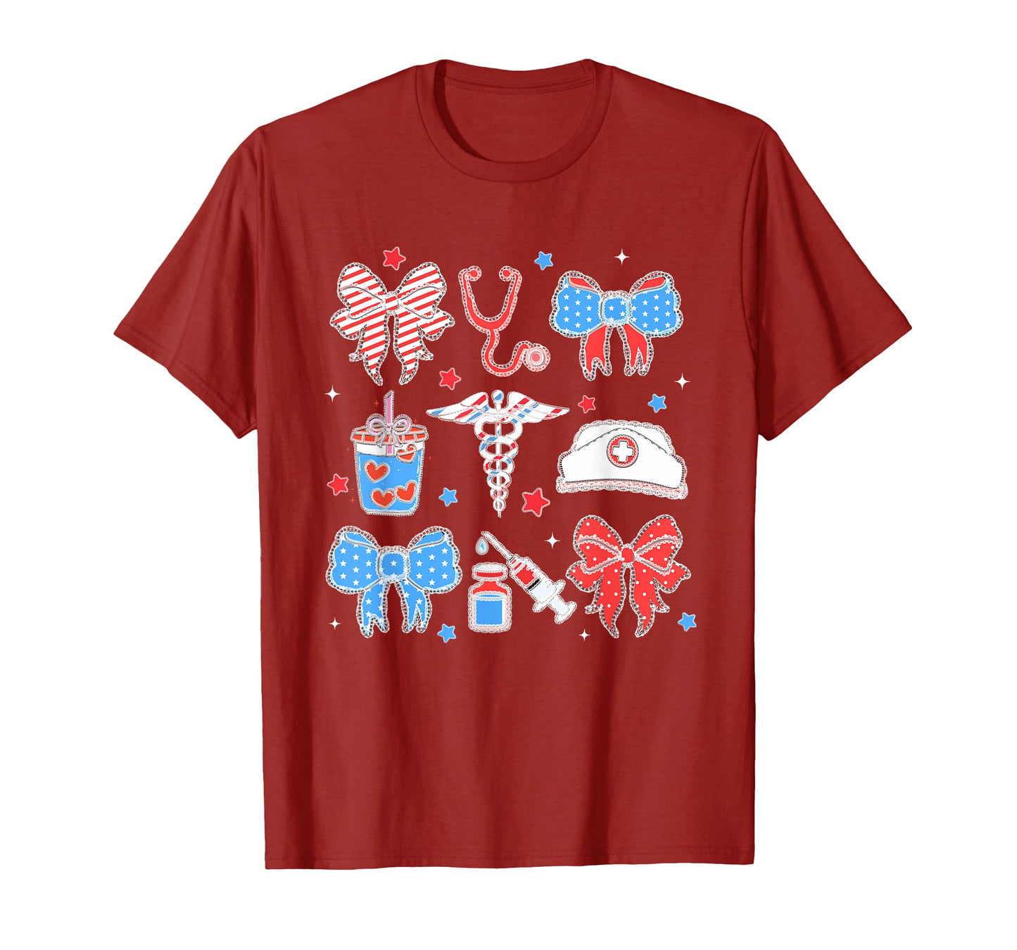 Nurse Bow Stethoscope American Patriotic 4th of July T-Shirt