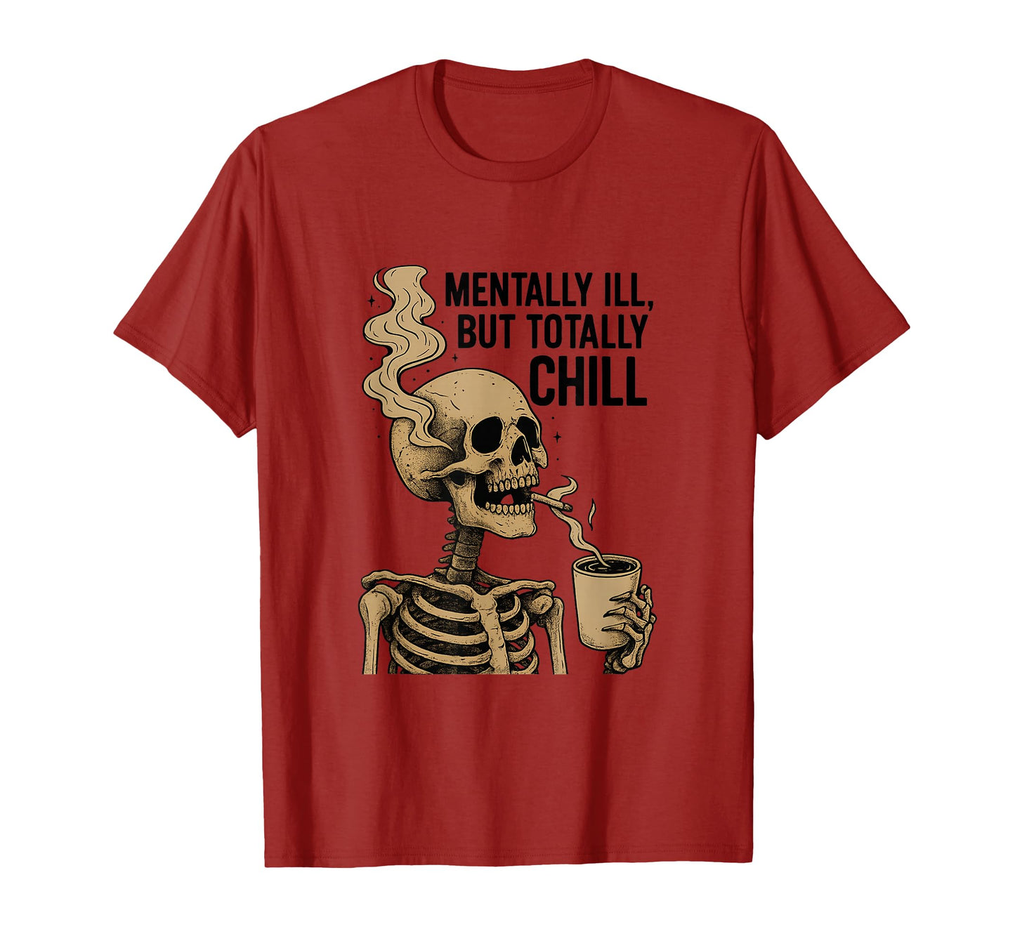Skeleton Drinking Coffee Halloween Gothic Spooky Design T-Shirt