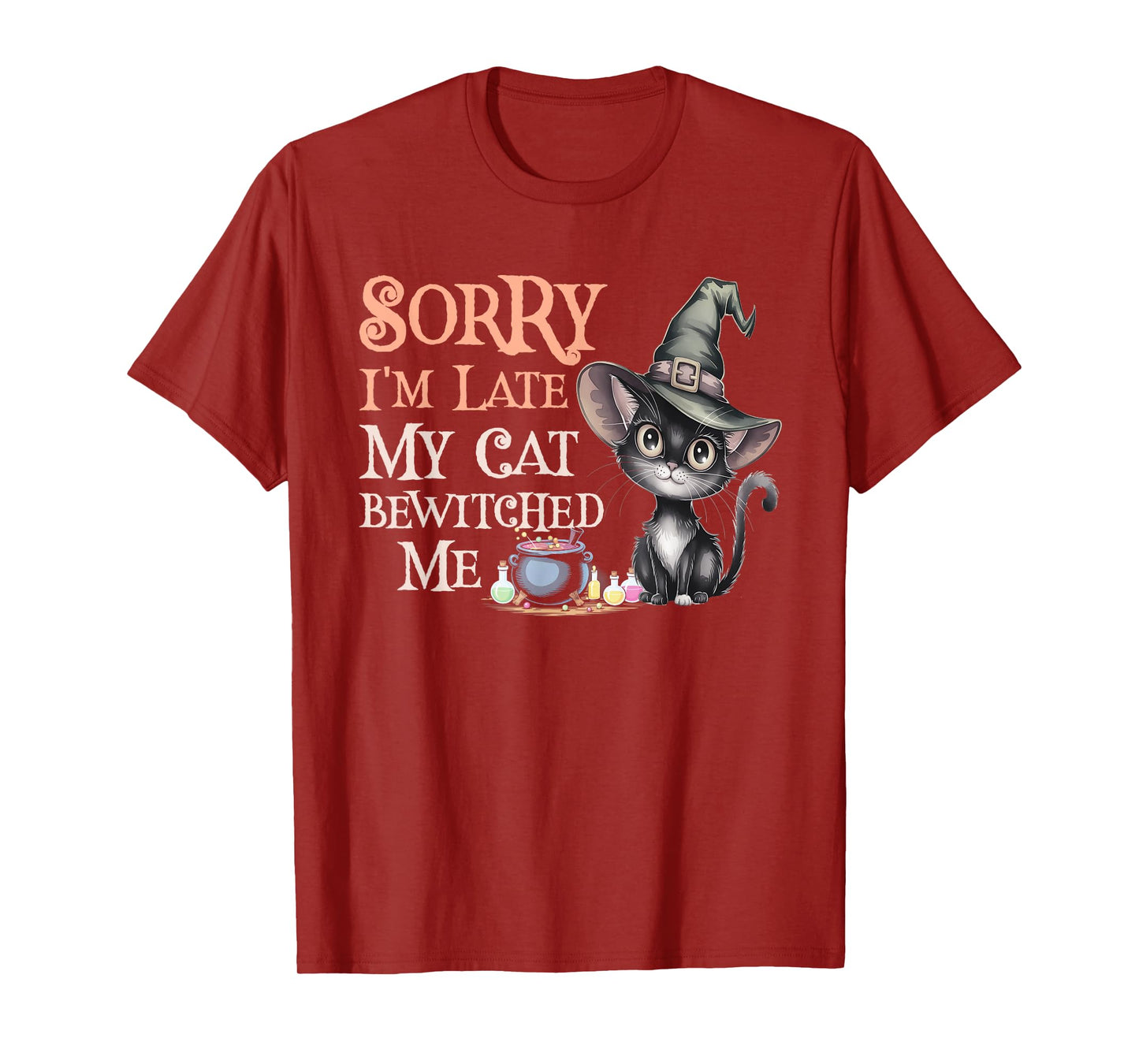 Kawaii Sorry Late My Cat Witch Bewitched Spooky Witches Crew T-Shirt