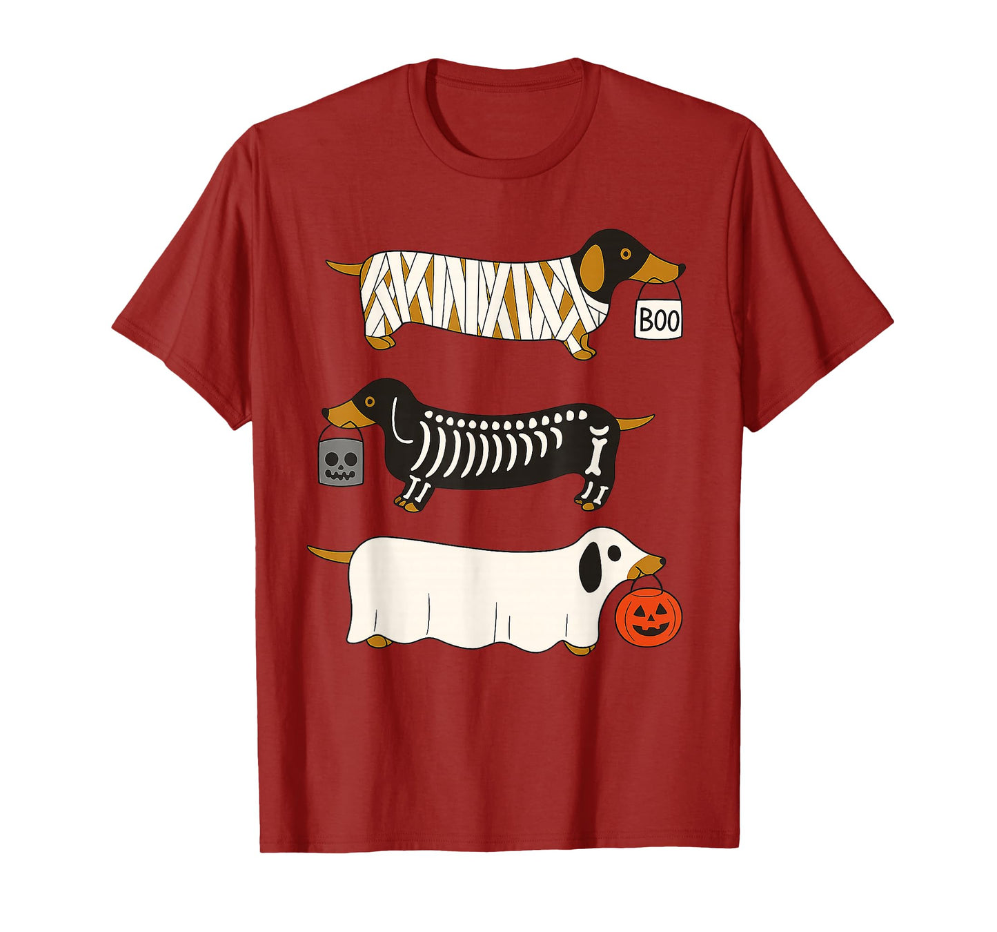 Cute Halloween Dachshund Dogs Skeleton and Ghost Costumes T-Shirt