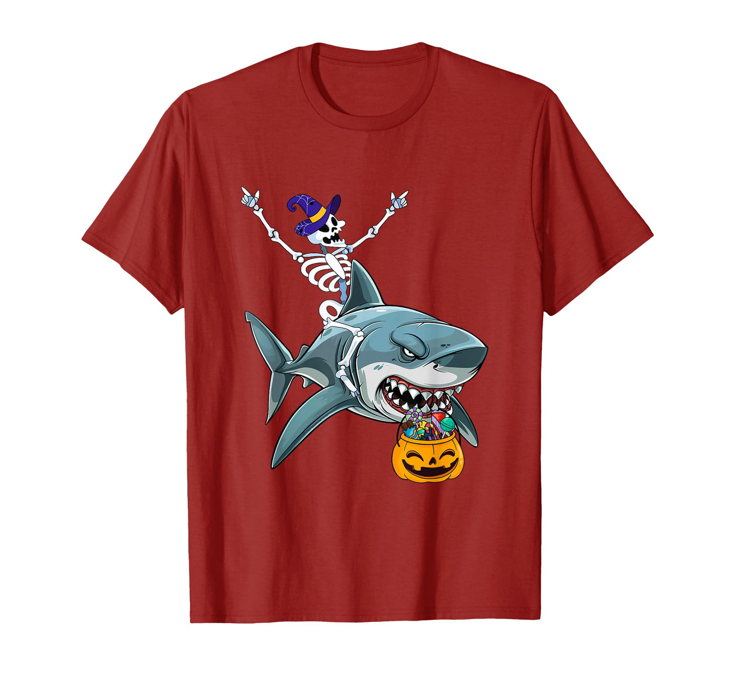Cute Halloween Witch Skeleton Riding Shark Kids Men Women T-Shirt