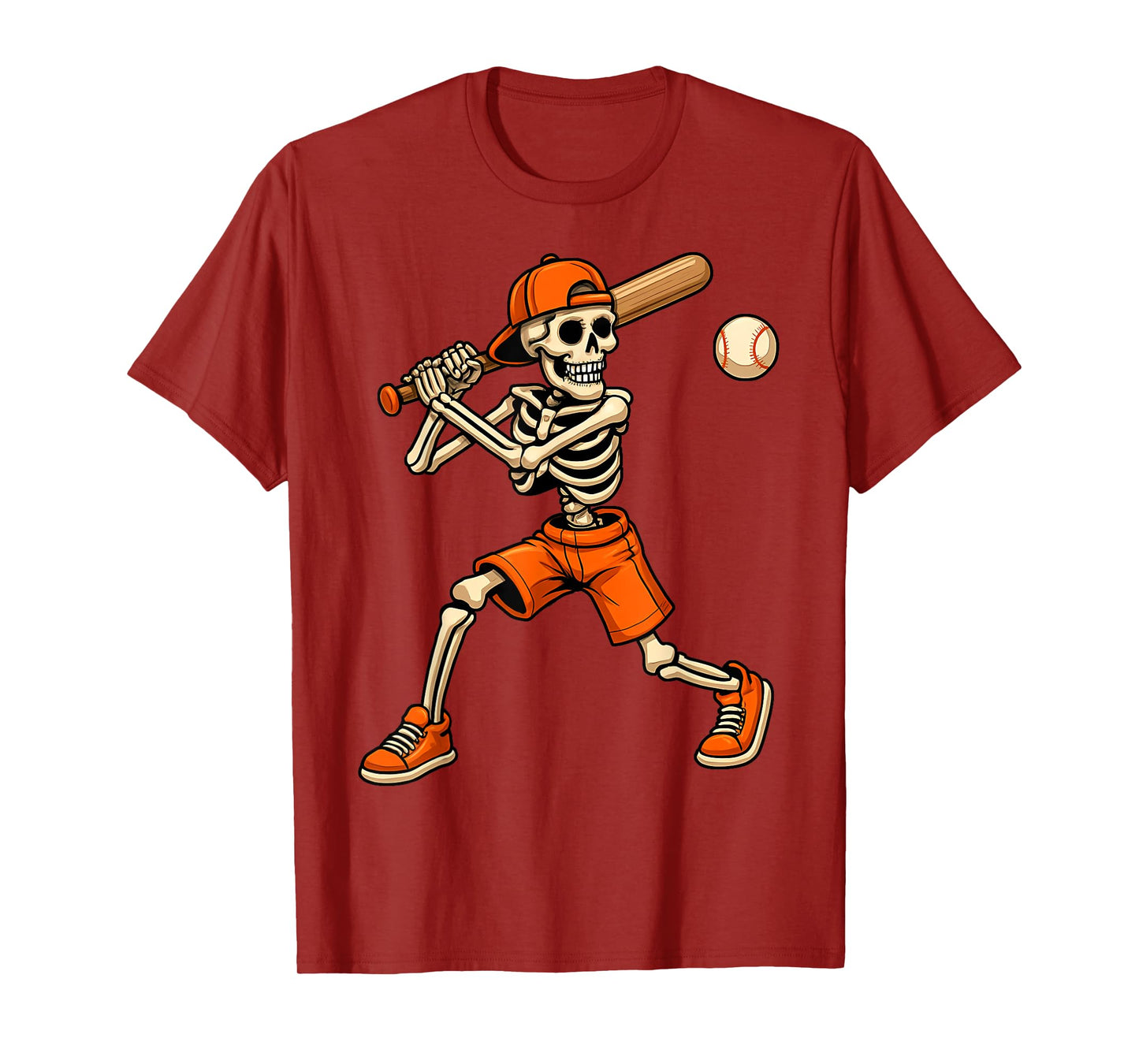 Funny Skeleton Batting Baseball Halloween Boys Men Kids T-Shirt