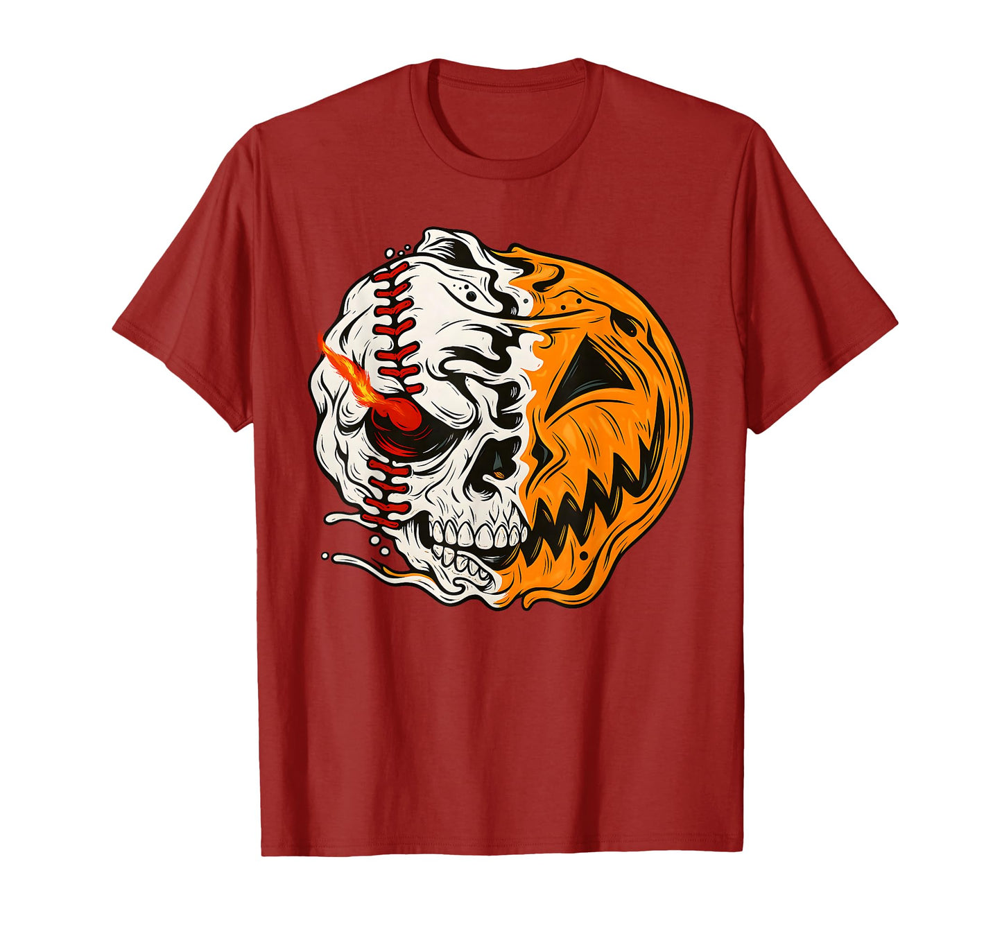 Halloween Baseball Player Pumpkin Skull Skeleton Spooky Kids T-Shirt