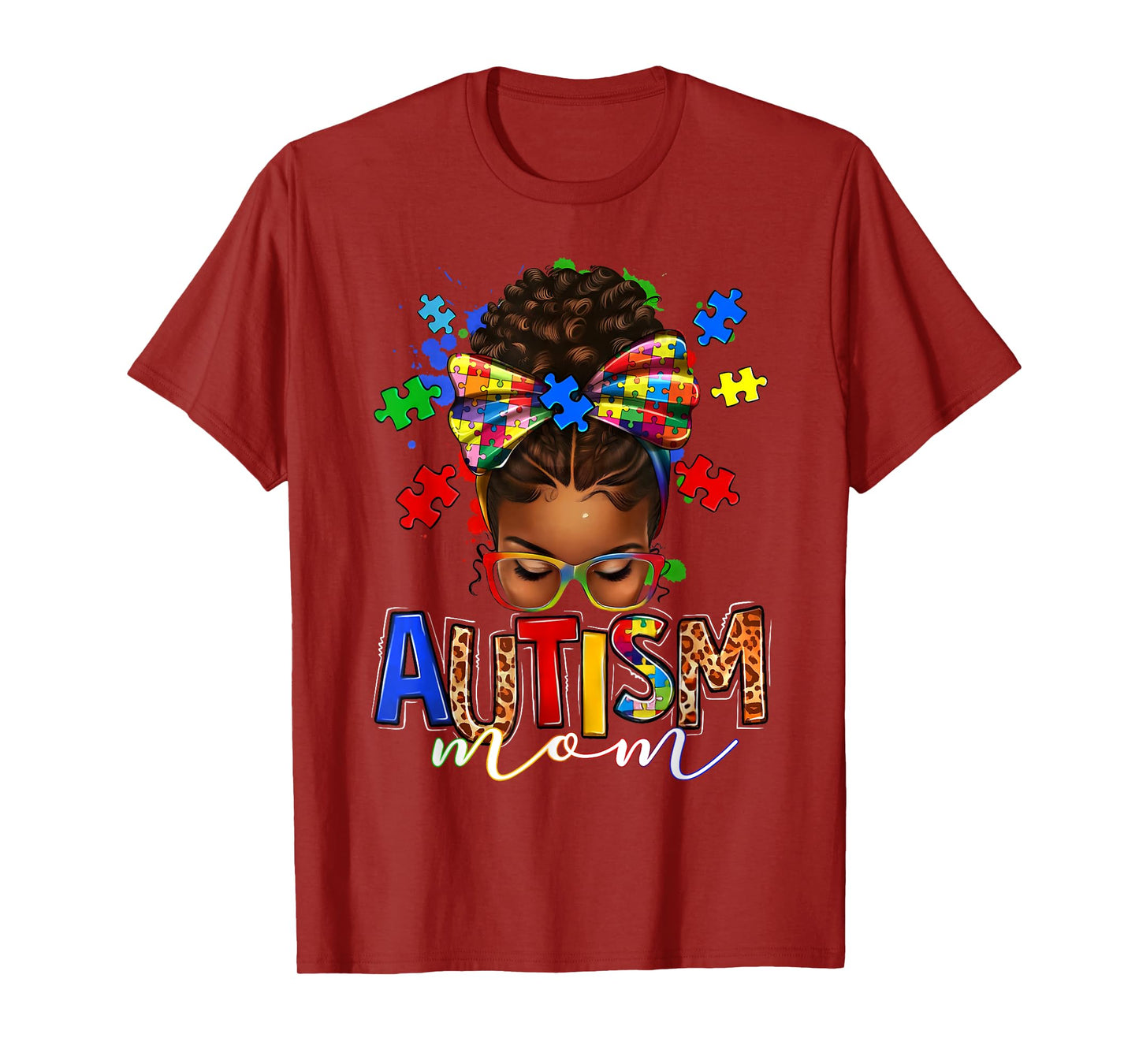 Autism Mom Messy Bun Black Women Autism Awareness Puzzle T-Shirt