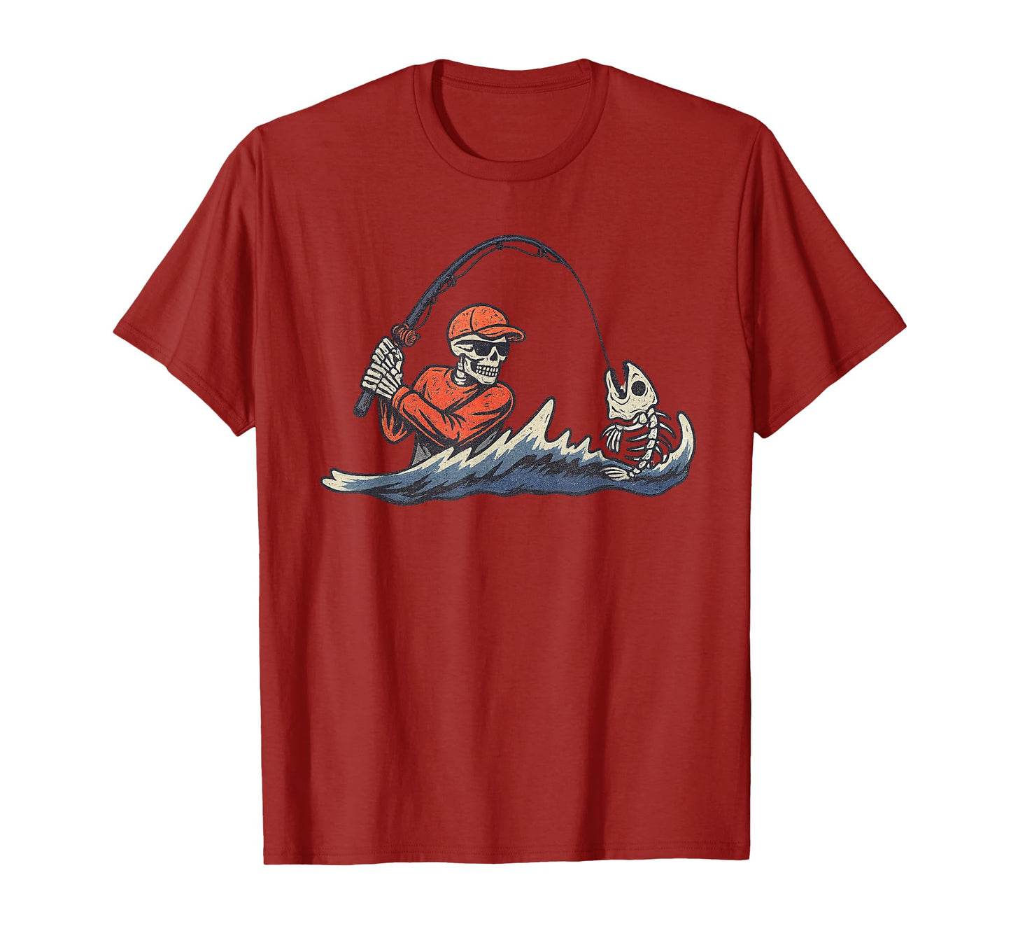 Vintage Halloween Skeleton Fishing Funny Spooky Costume T-Shirt