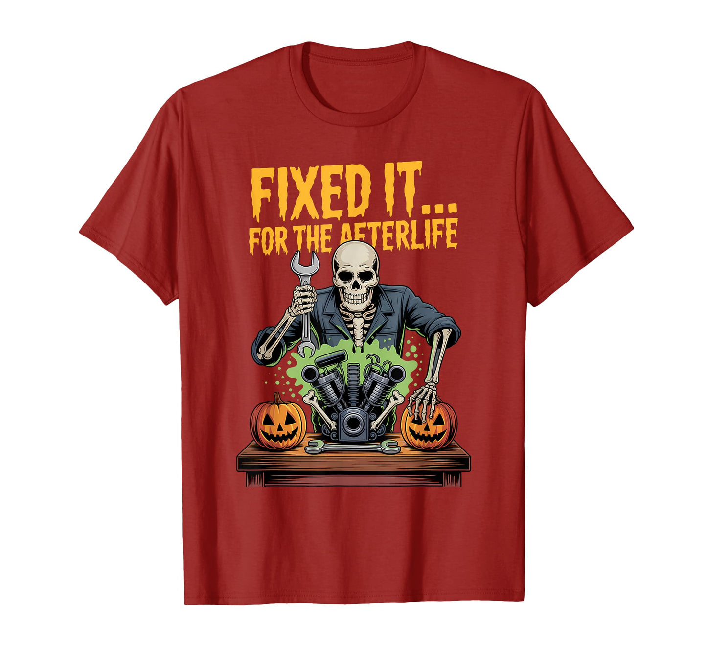 Skeleton Mechanic Halloween Funny Spooky Garage T-Shirt