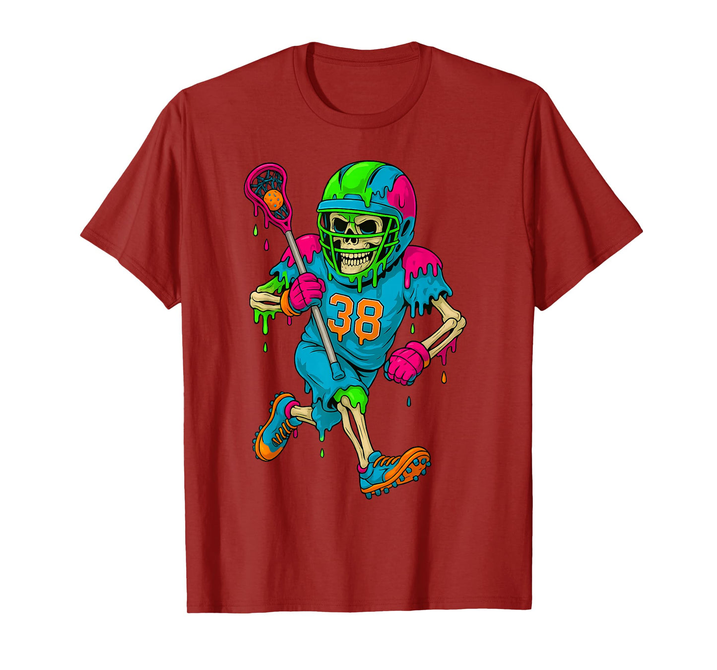 Colorful Skeleton Lacrosse Ice Cream Drip Player T-Shirt