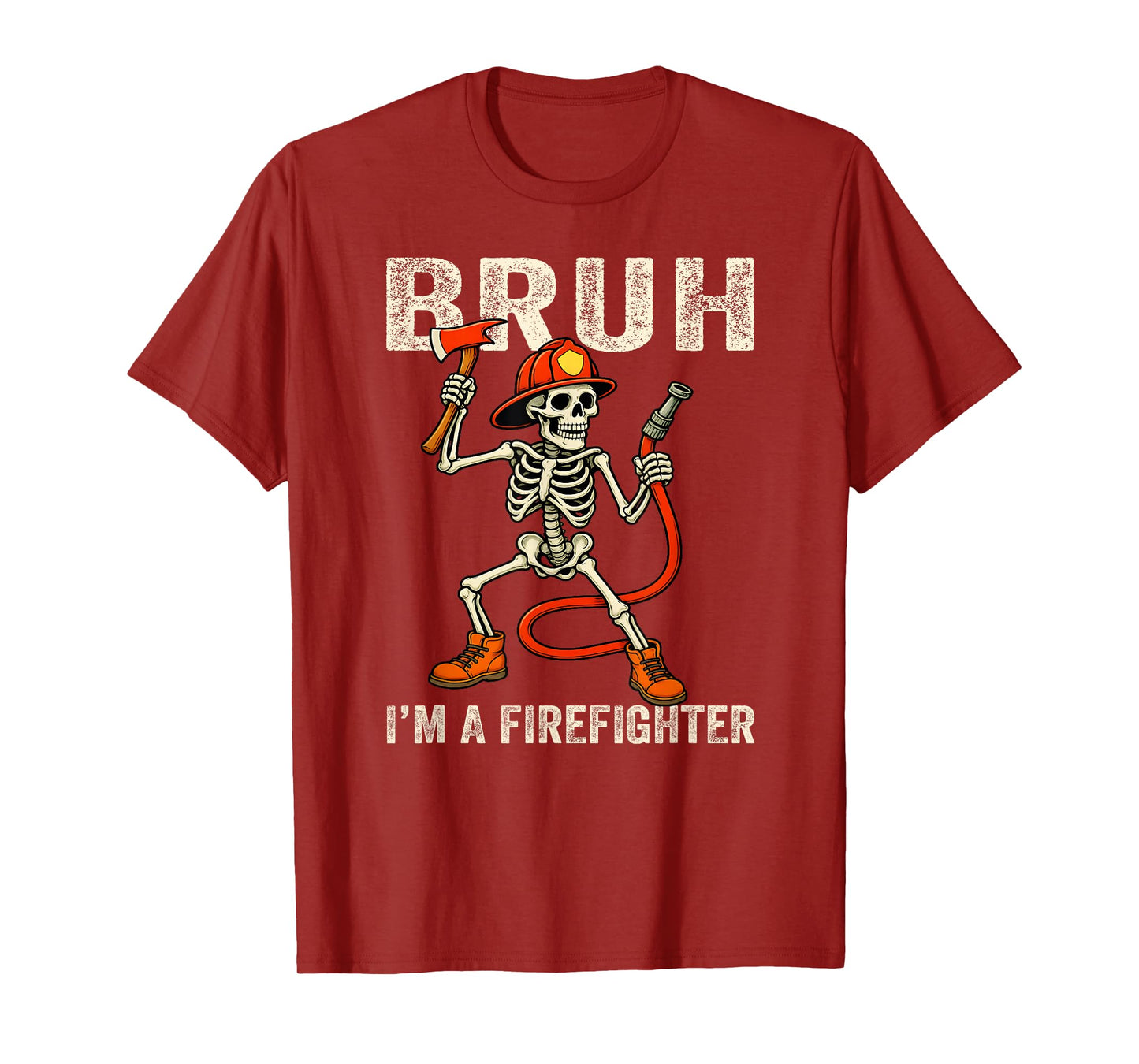 Skeleton Bruh I'm A Firefighter Costume Funny Halloween T-Shirt