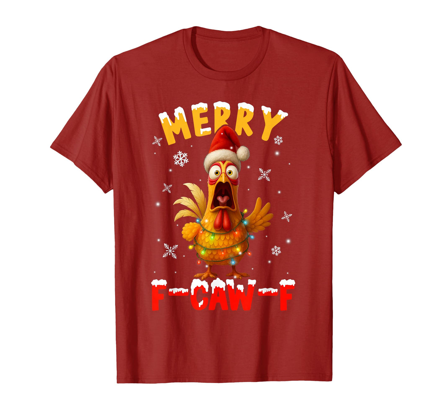 Merry F-Caw-F Chicken Christmas Snowflake Xmas Lights Pajama T-Shirt