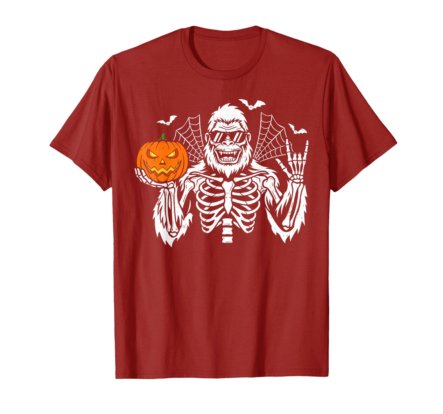 Halloween Spooky Bigfoot Jack O Lantern Skeleton Boys Men T-Shirt