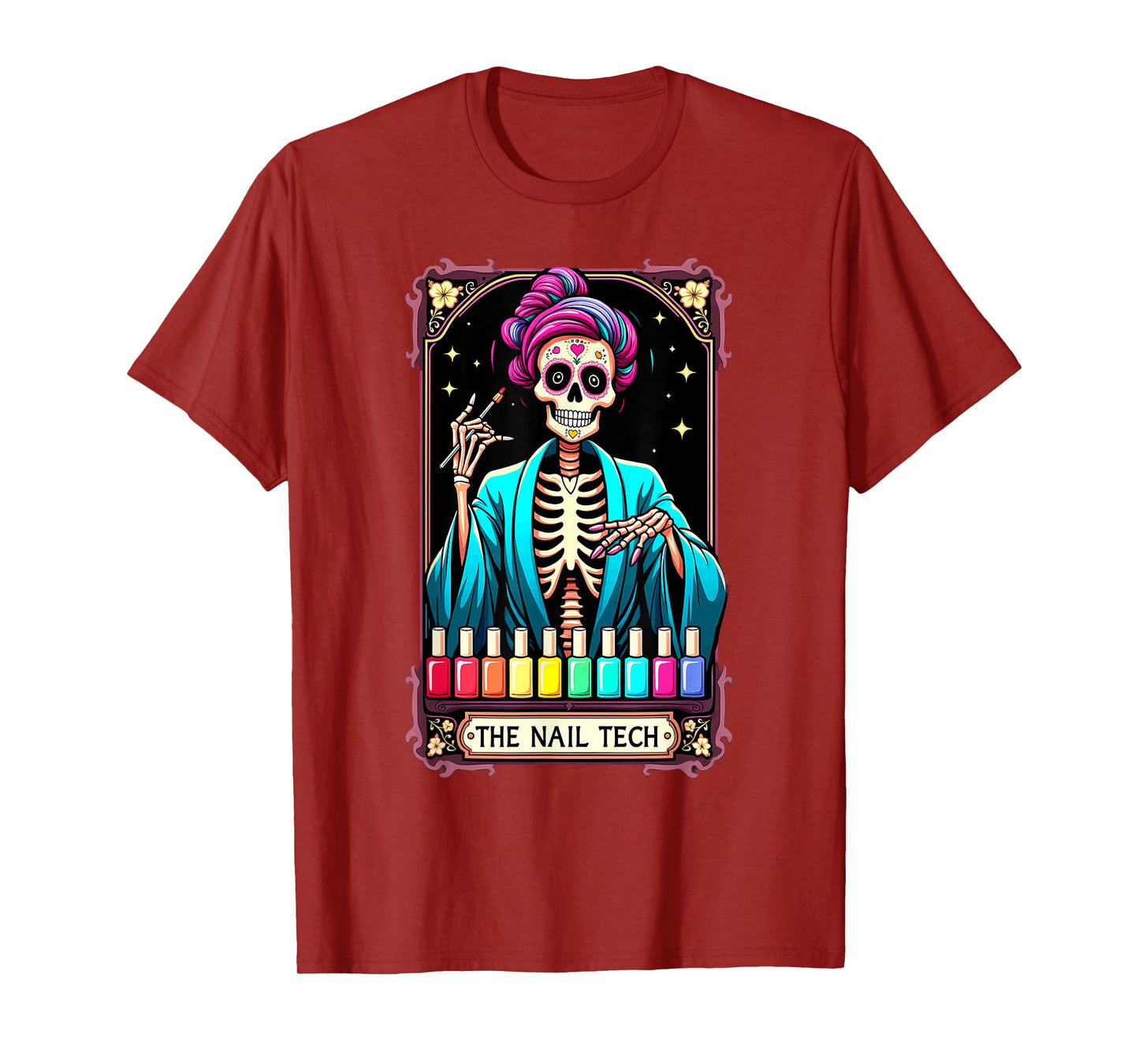 Tarot Card Nail Tech Skeleton Beautician Halloween T-Shirt