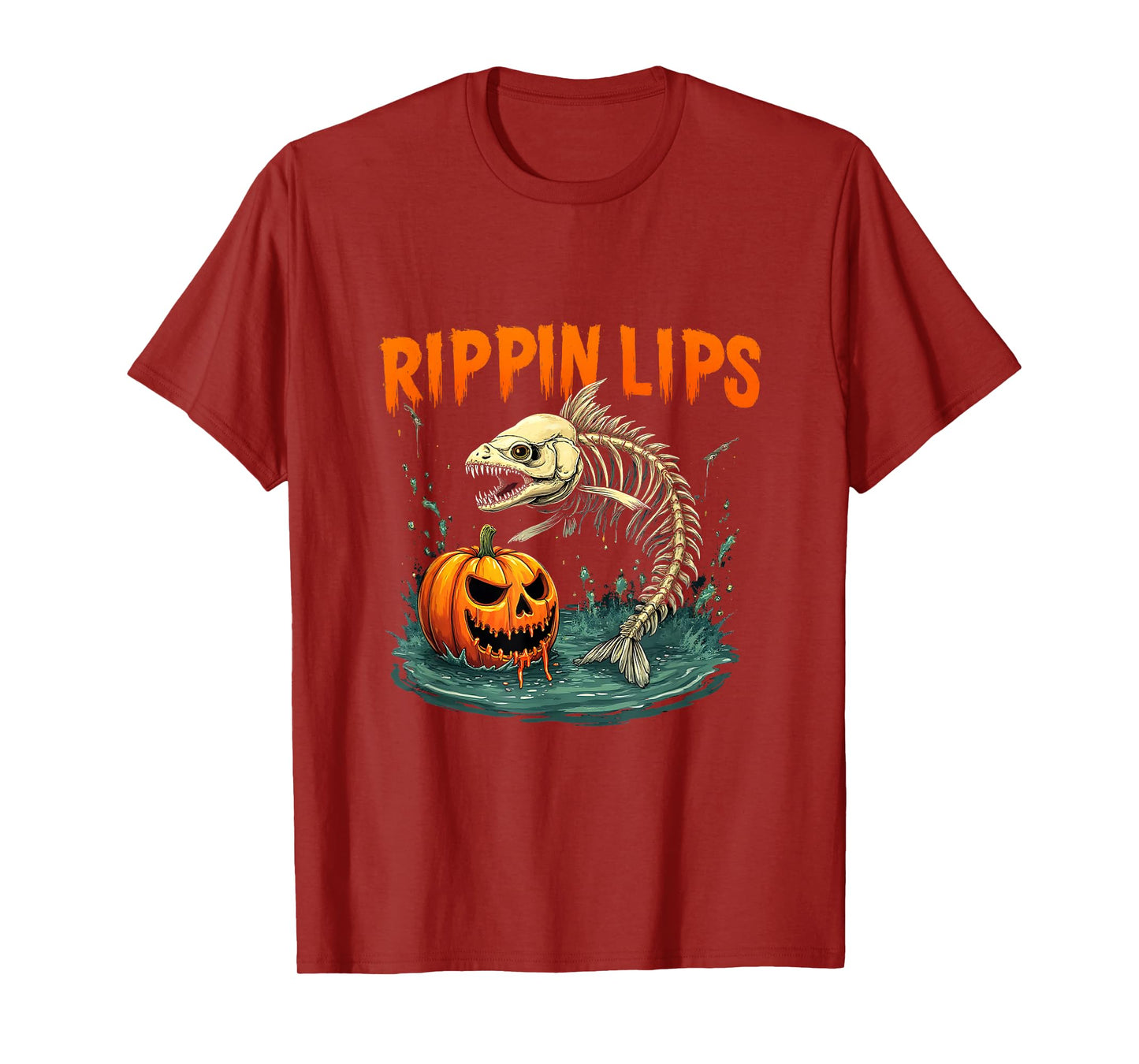 Skeleton Funny Retro Reel Scared Halloween Fishing Fisherman T-Shirt