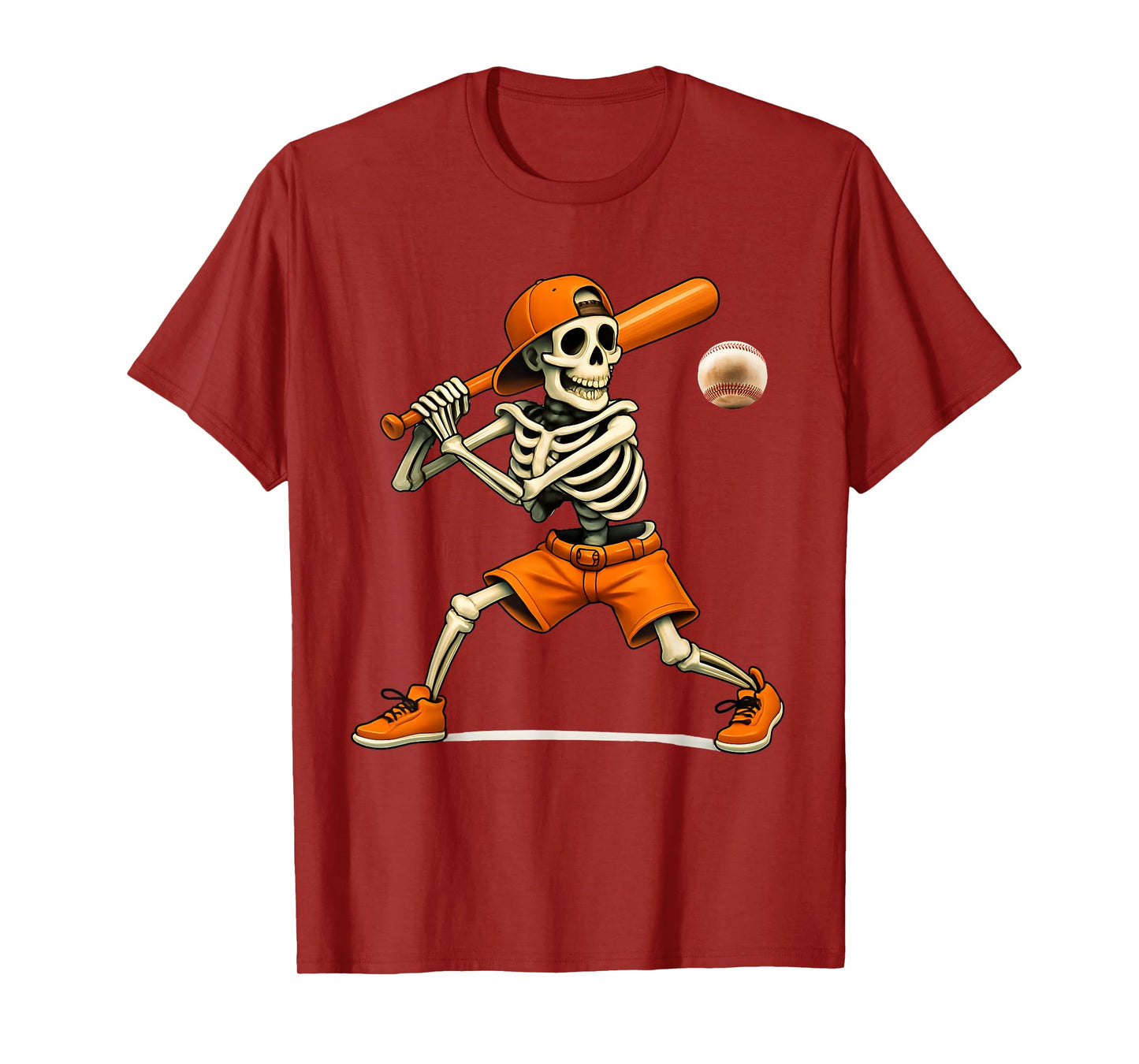 Funny Skeleton Batting Baseball Halloween Boys Men Kids T-Shirt