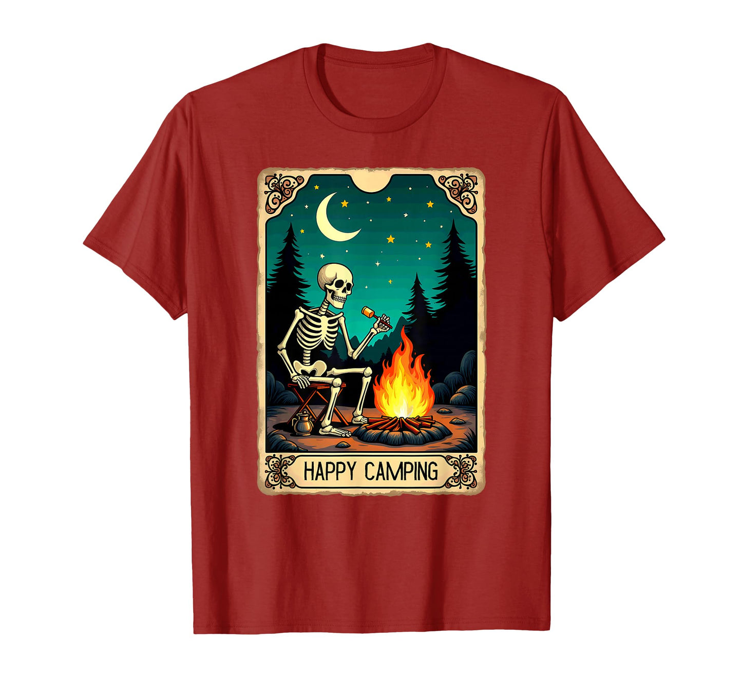 Gothic Tarot Card Skeleton Happy Camping T-Shirt
