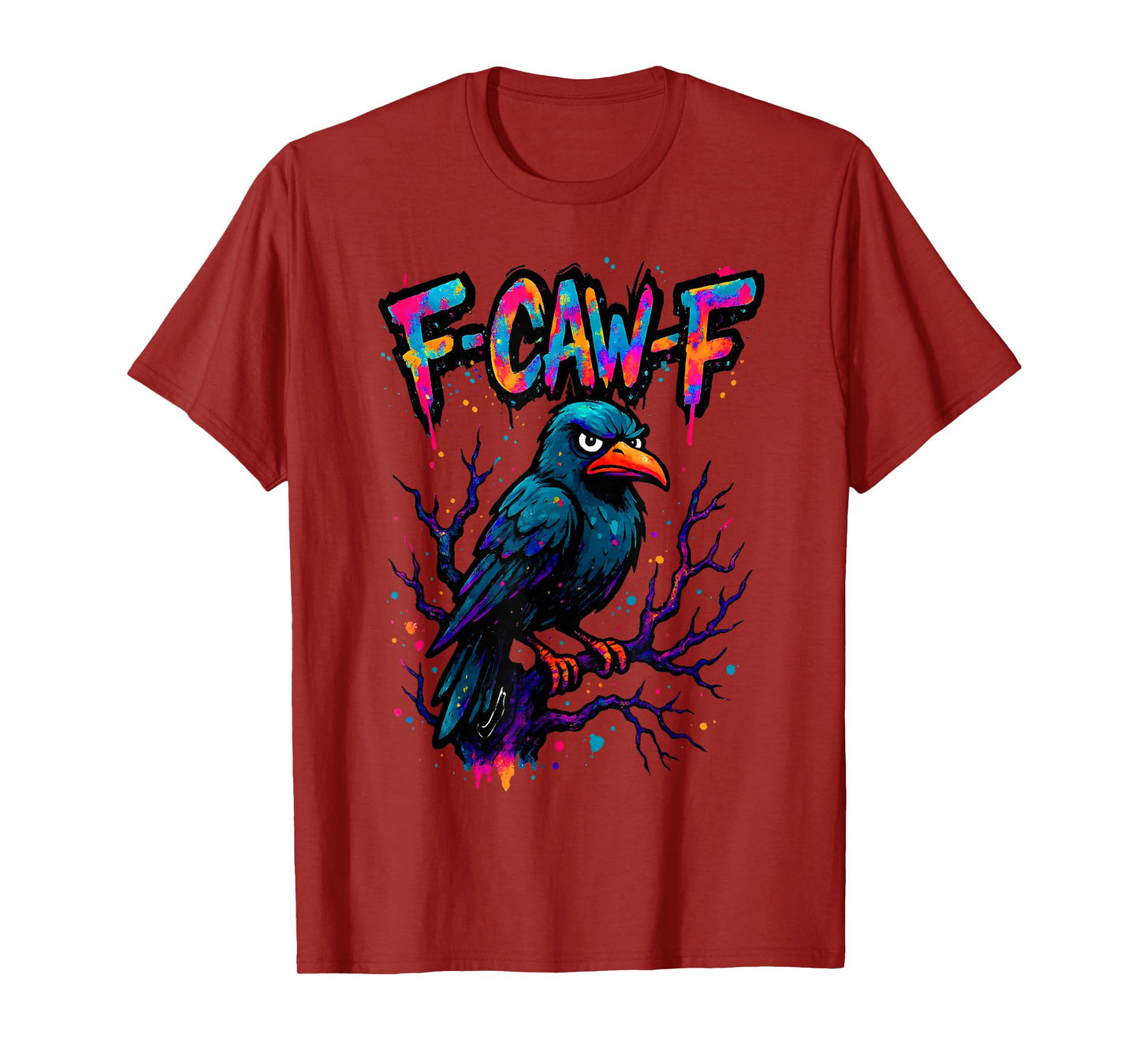 F-Caw-F Funny Raven Black Crow Spooky Season Halloween Retro T-Shirt