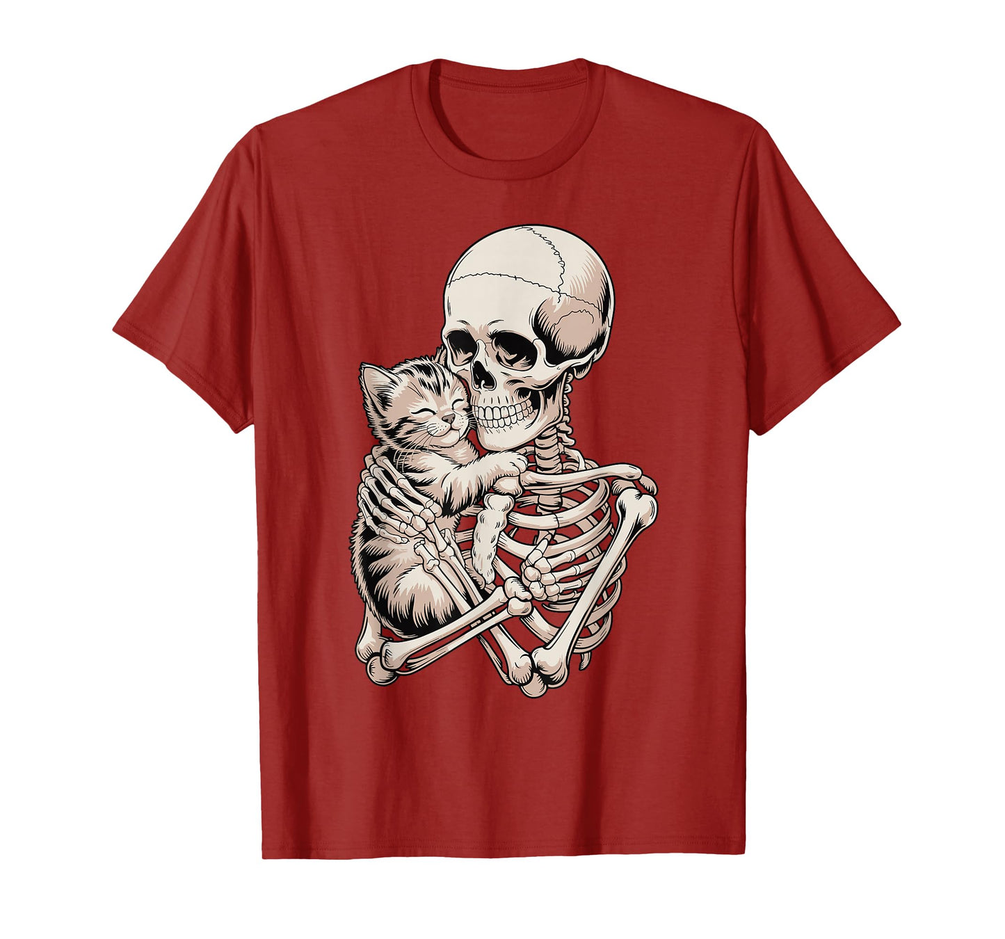 Skeleton Hugging Cat Gothic Pet Lover Design T-Shirt