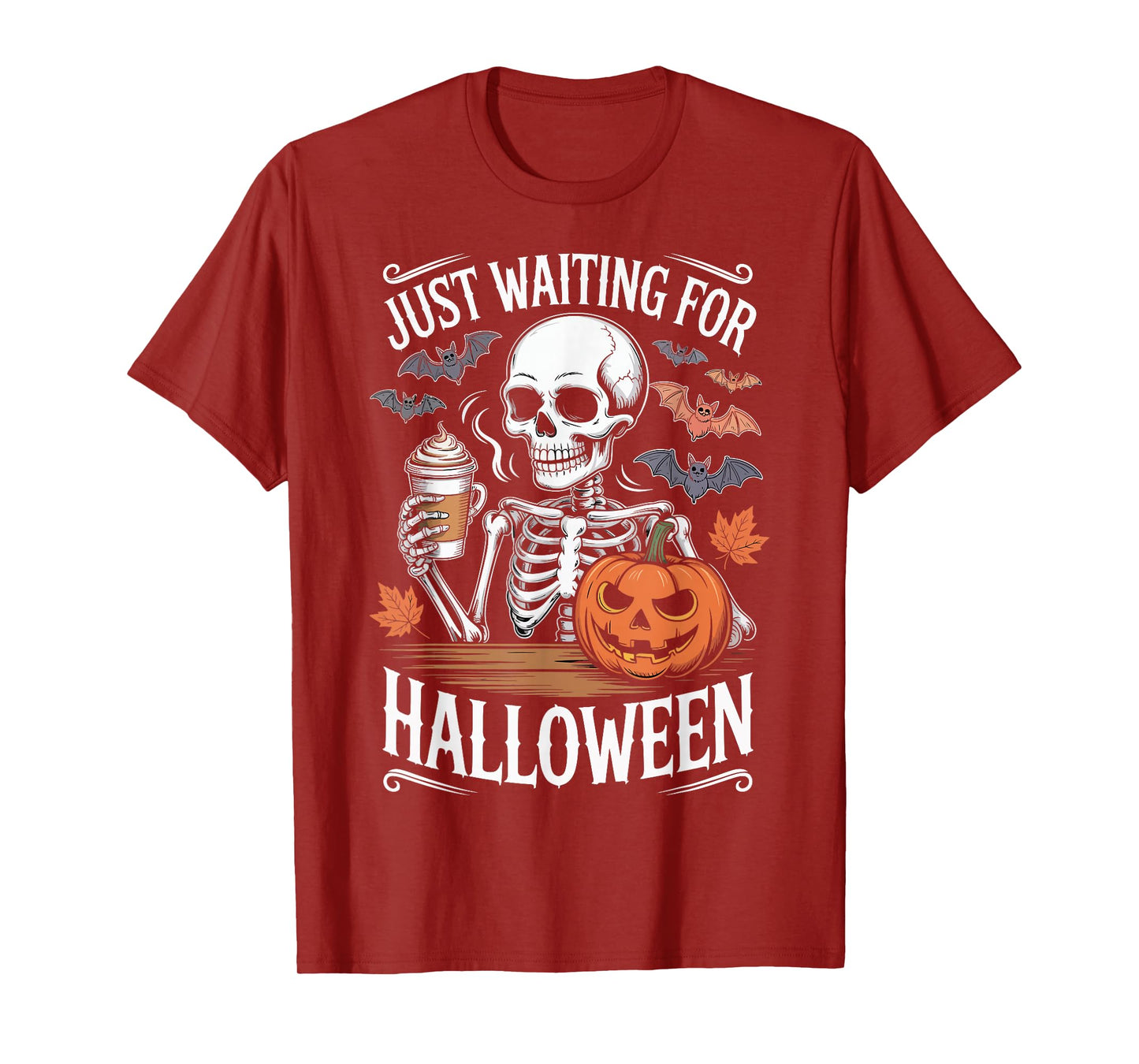 Just Waiting for Halloween Skeleton Coffee Pumpkin T-Shirt