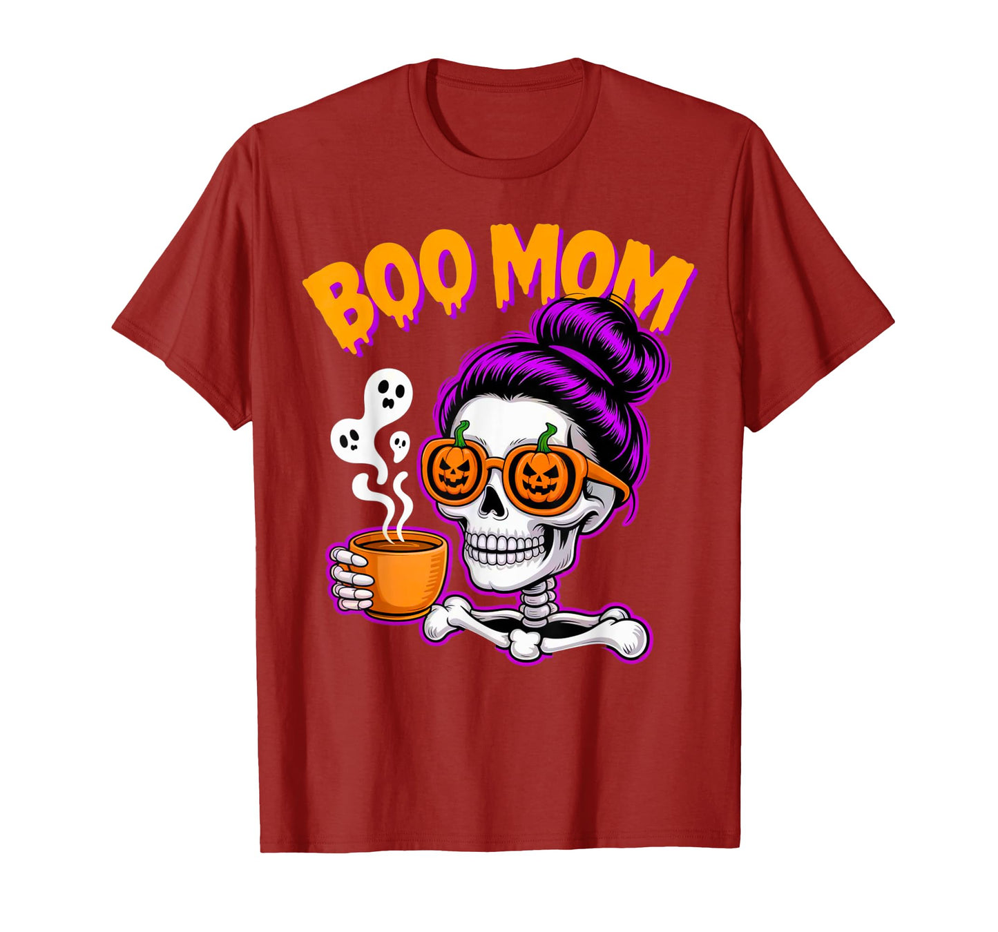 Boo Mom Halloween Costume Skeleton Messy Bun Mother Coffee T-Shirt