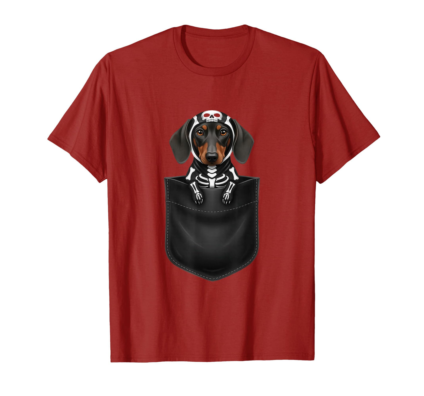 Funny Dachshund Pocket Skeleton Costume Halloween T-Shirt