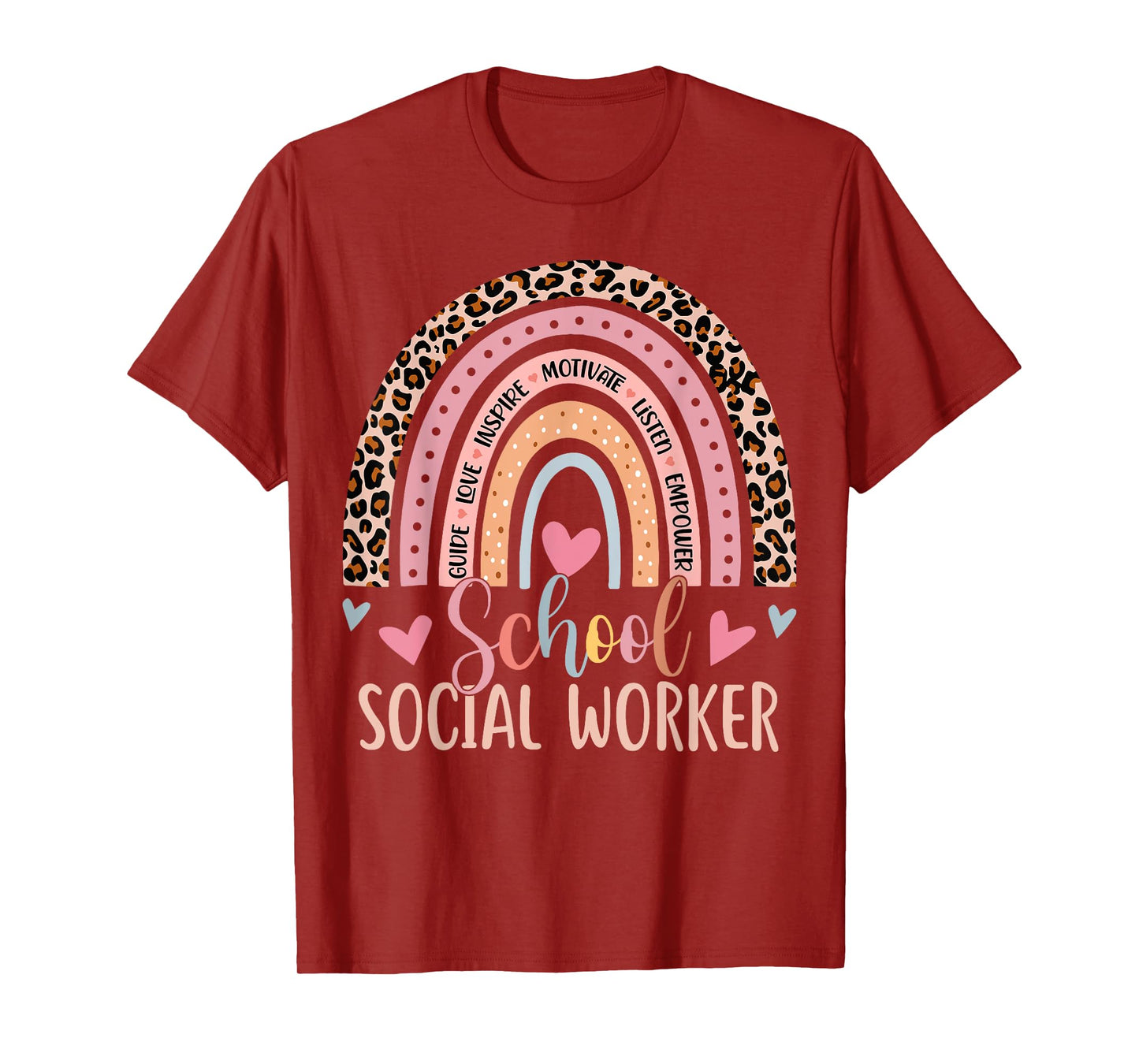 School Social Worker Rainbow Leopard Print Funny Social Work T-Shirt