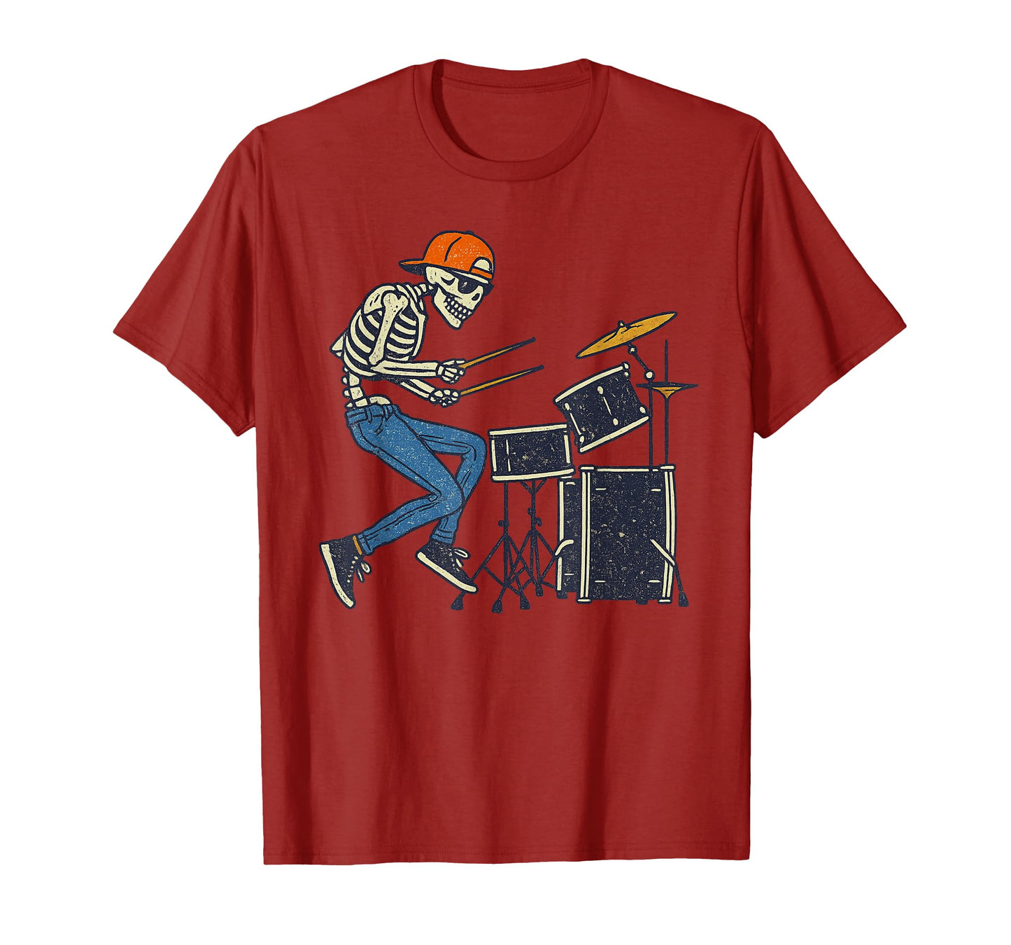 Vintage Halloween Skeleton Drummer Funny Spooky Costume T-Shirt