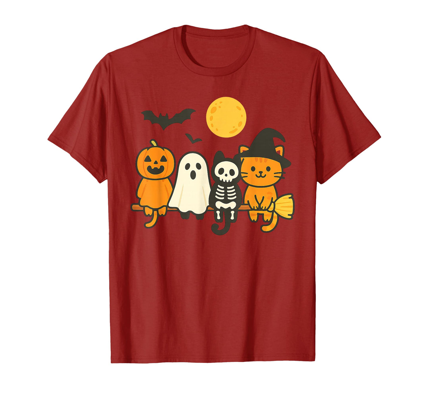 Cute Halloween Cat Ghost Pumpkin Skeleton T-Shirt