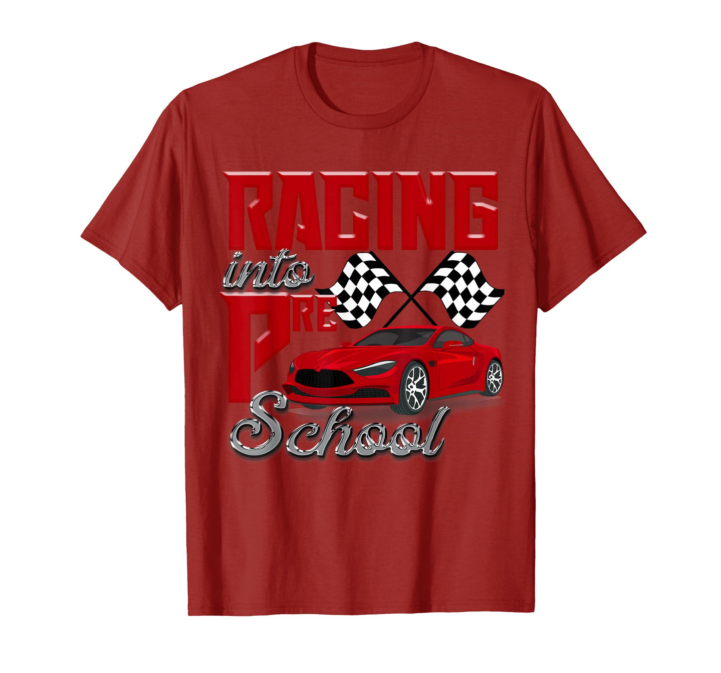 Racing Into Preschool Race Car School Kids Checker Flag Boys T-Shirt