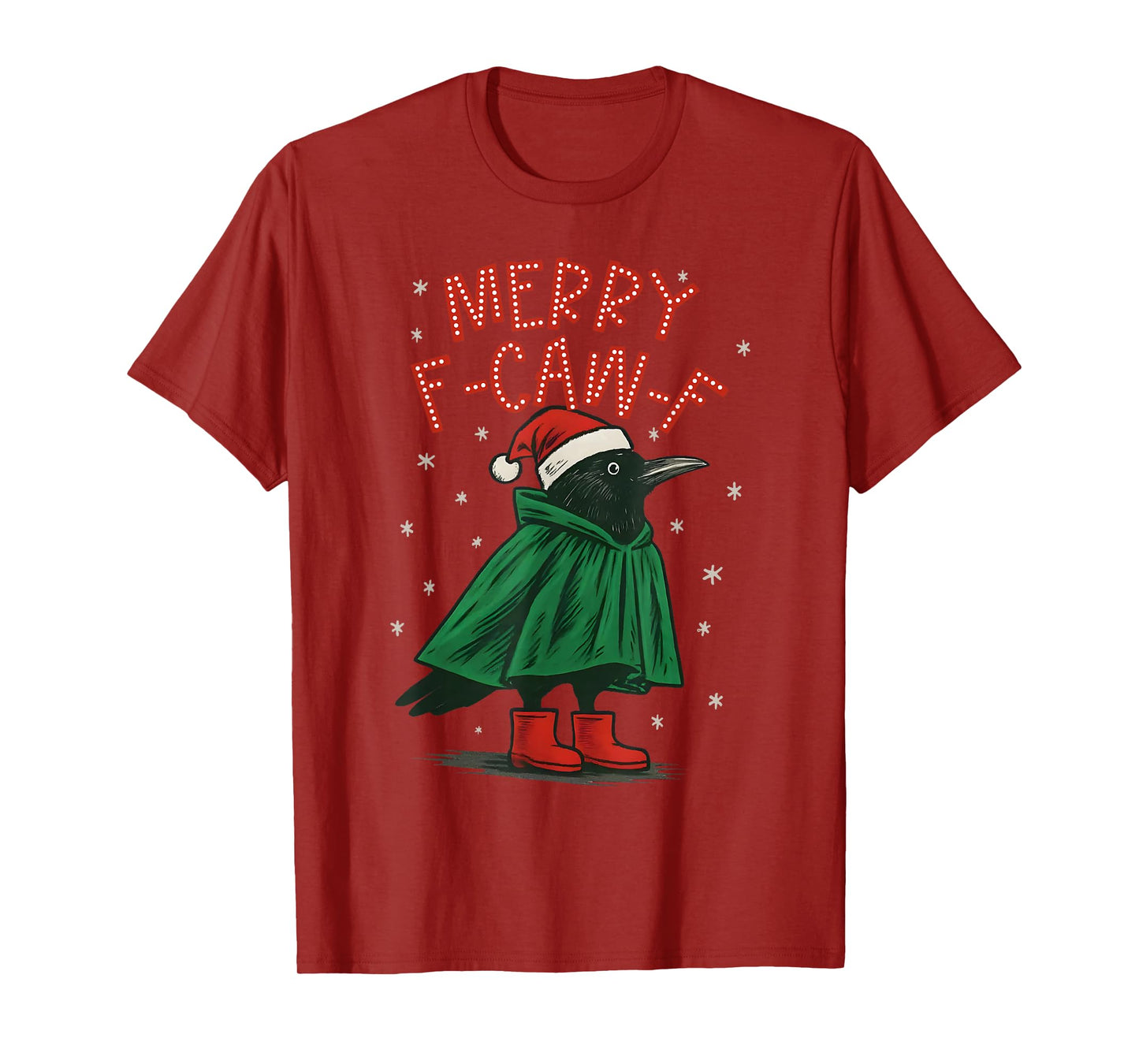 Funny Christmas F-Caw-F Holiday Cute Black Bird Santa Hat T-Shirt