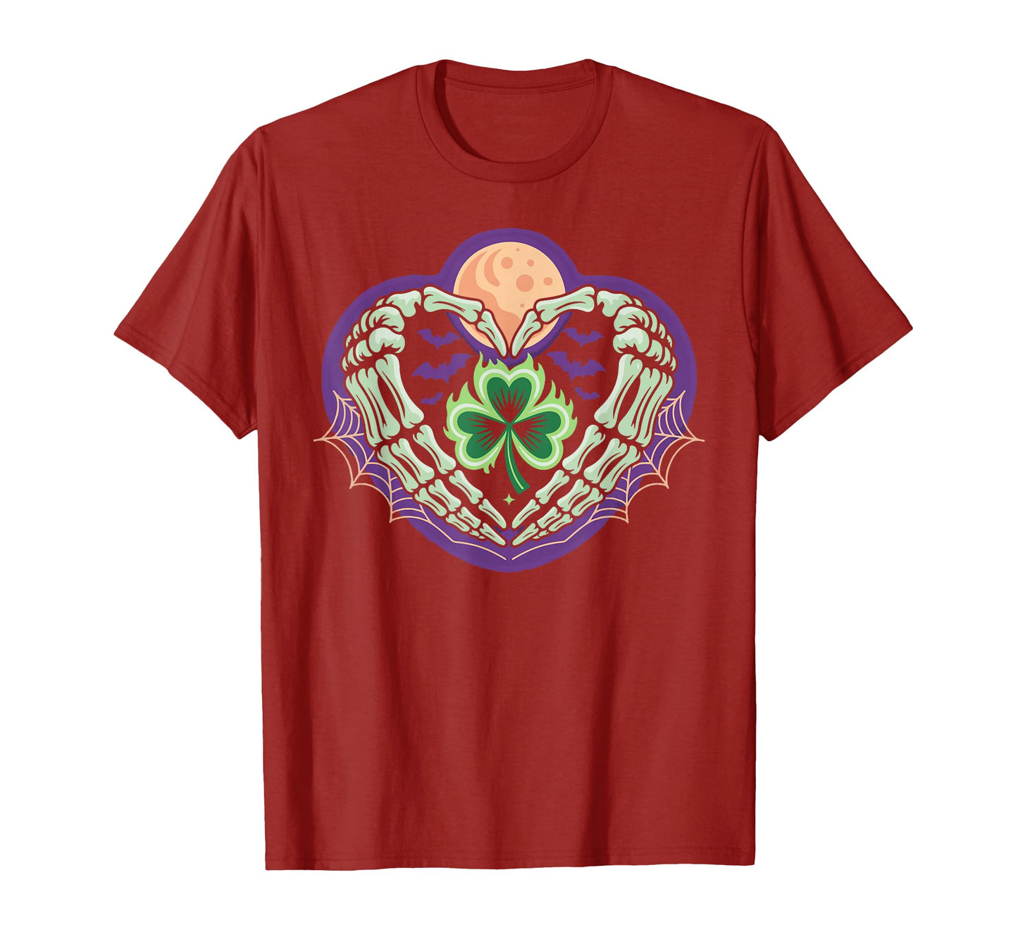 Skeleton Shamrock Heart Hands Spooky Irish Halloween Men Boy T-Shirt
