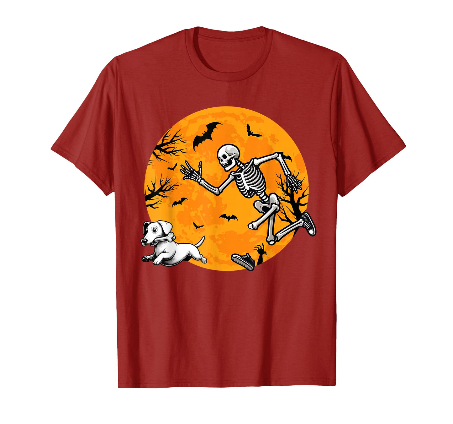 Halloween Dog Skeleton Chasing Dog Halloween Dachshund T-Shirt