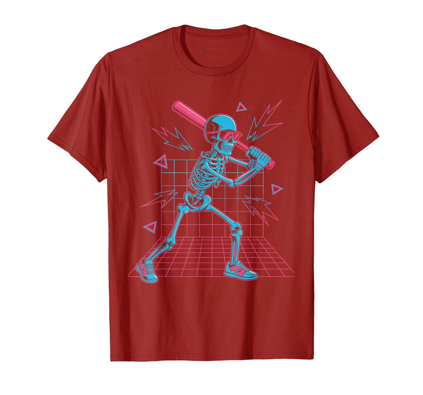 Retro 80s Skeleton Baseball Graphic Halloween Vaporwave T-Shirt