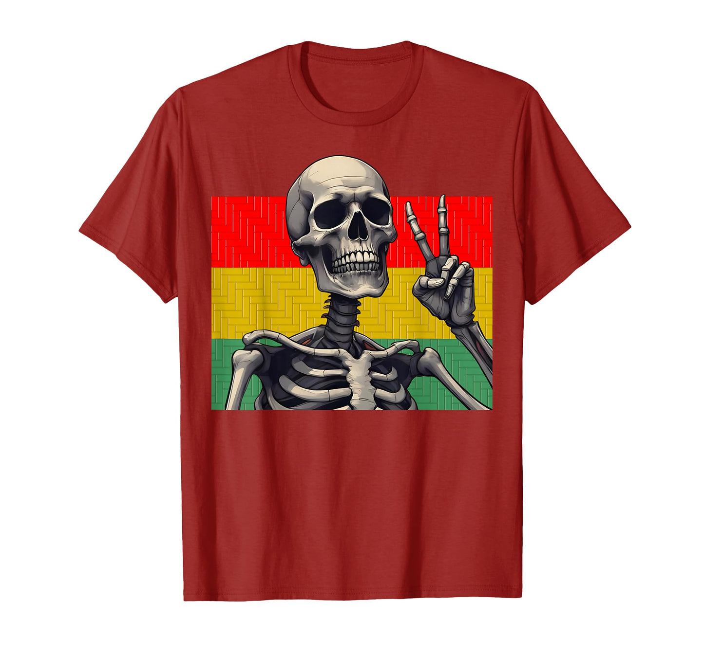 Skeleton Hand Peace Sign, Red Gold and Green Skeleton Peace T-Shirt