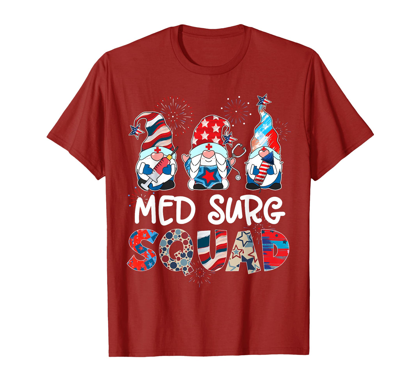 Med Surg Squad Gnomes 4th Of July Pride Nurse Stethoscope T-Shirt