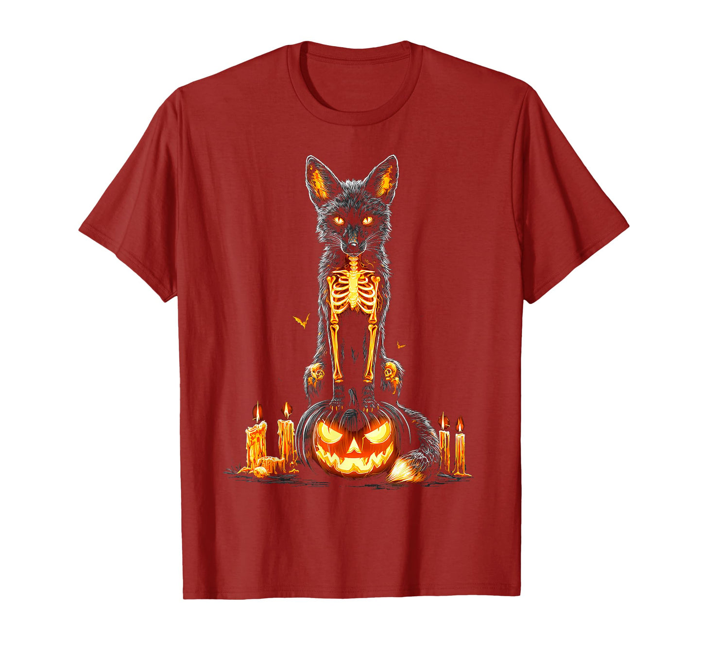 Halloween Fox Pumpkin Skeleton Candles Bat Animal Halloween T-Shirt
