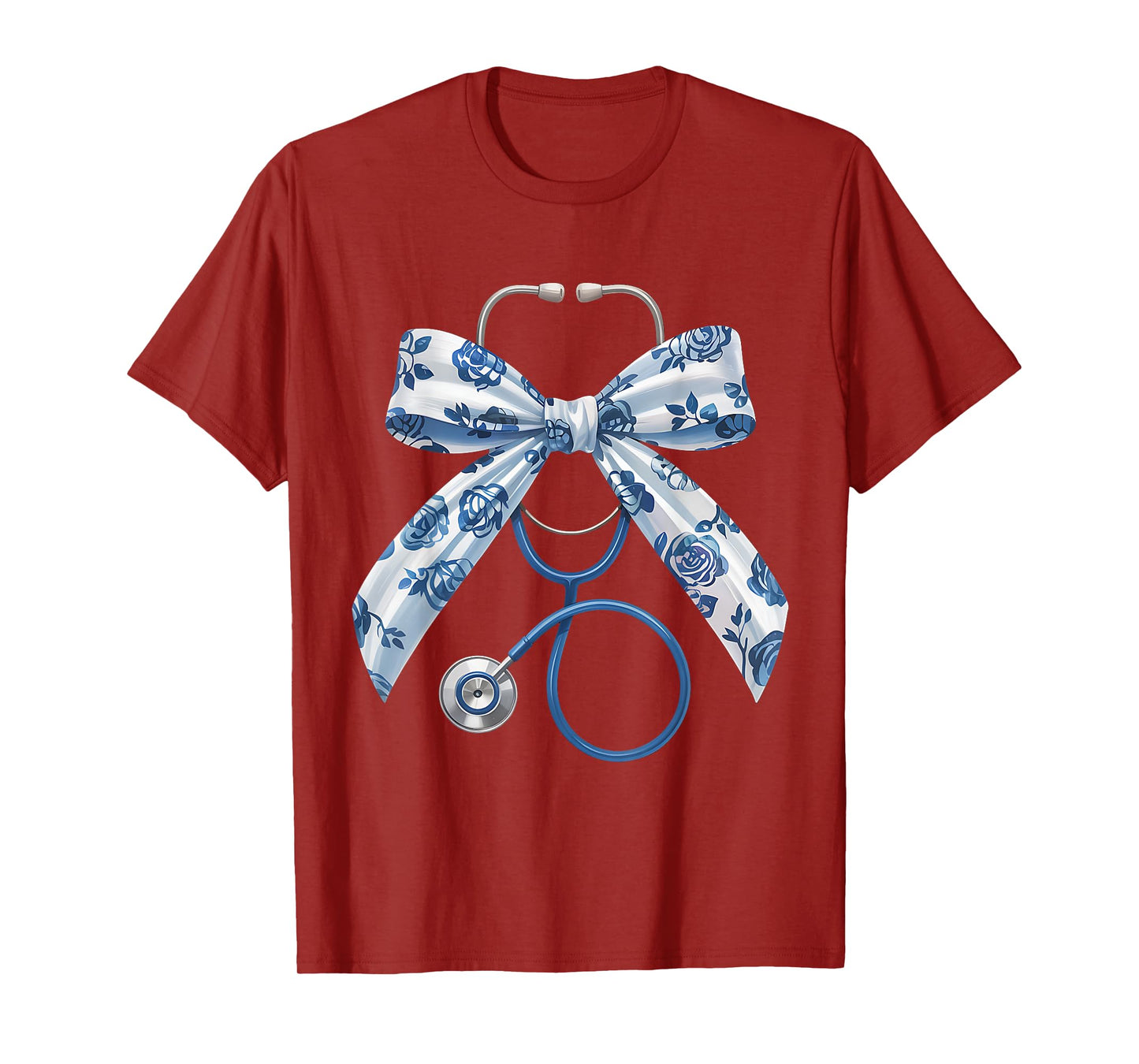 Coquette Nurse Blue Floral Stethoscope Bow for Healthcare T-Shirt