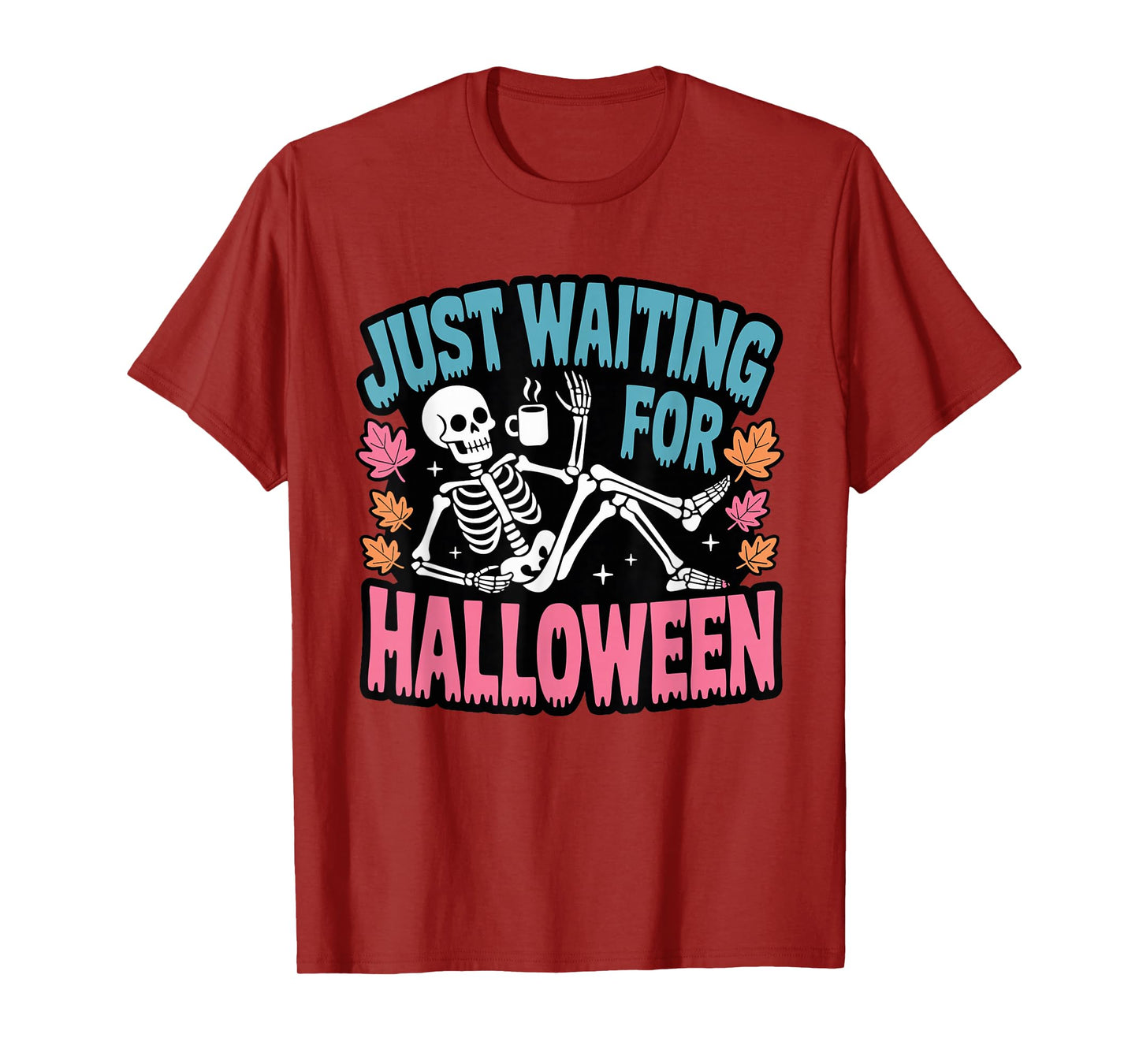 Just Waiting for Halloween Costume Summerween Skeleton Funny T-Shirt