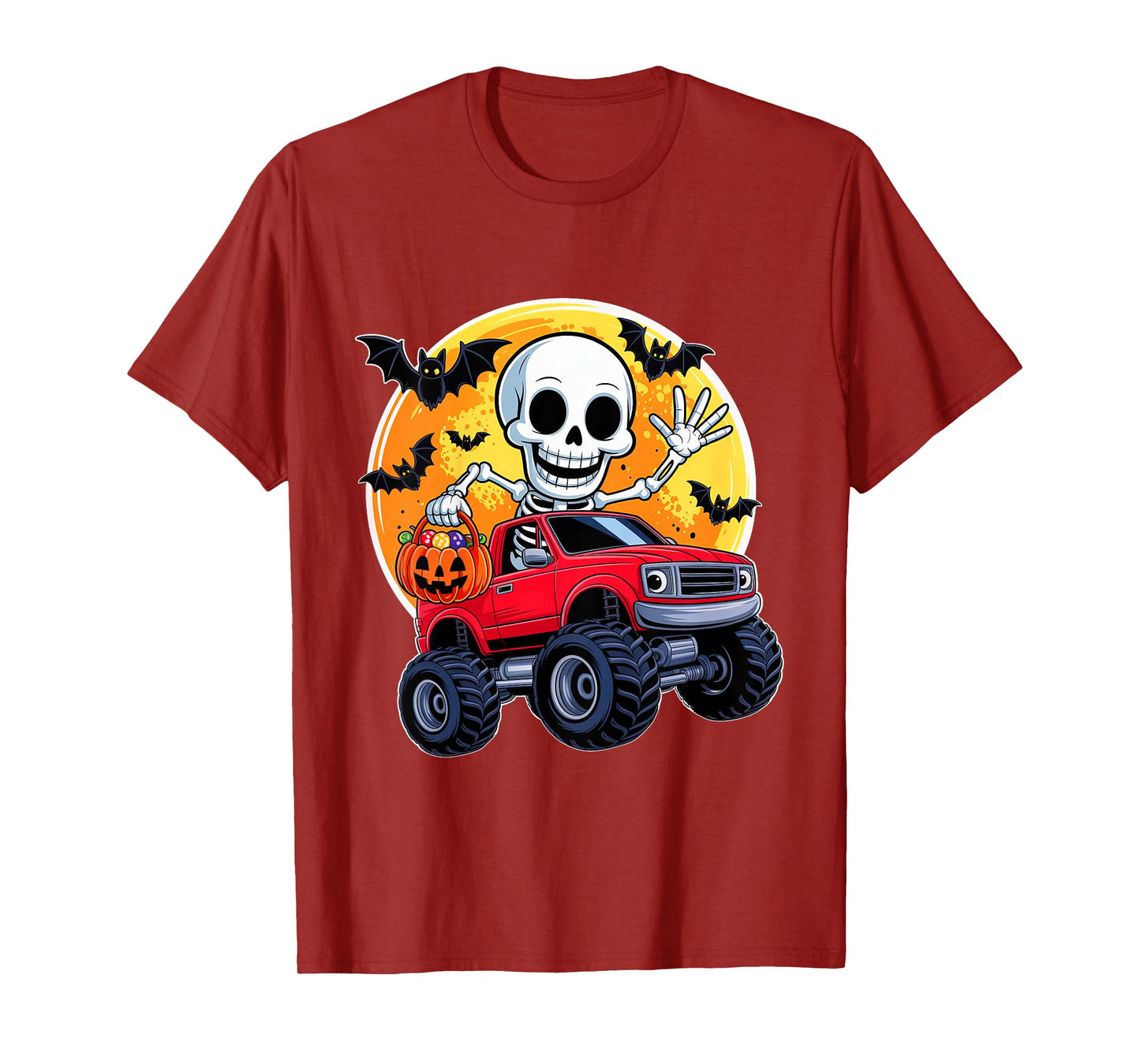 Kids Skeleton Monster Truck Moon Pumpkin Halloween for Boys Kids T-Shirt