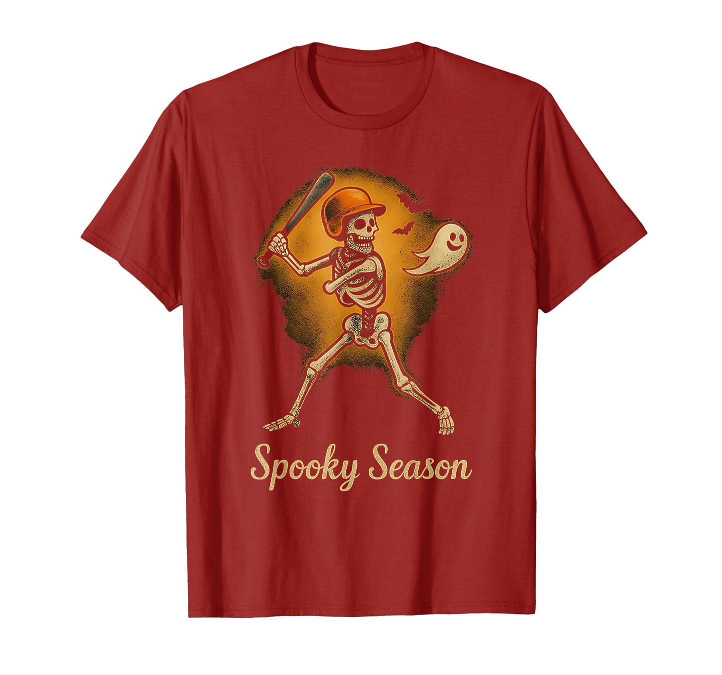 Spooky Season Skeleton Vintage Halloween Baseball Player Tee T-Shirt