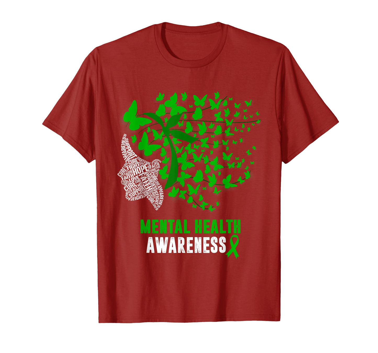 Womens Mental Health Awareness Butterflies Green Ribbon Girl T-Shirt